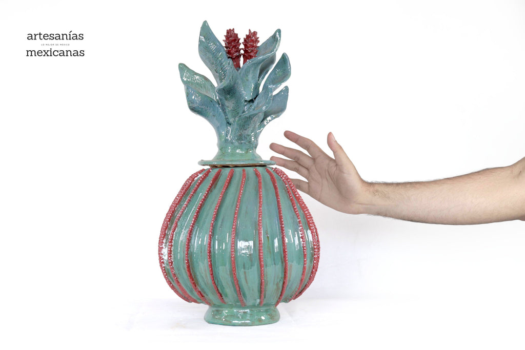 Barrel Cactus Pineapple-inspired with Wavy Lid - 18.8 in. - Made to Order Juan Gtz
