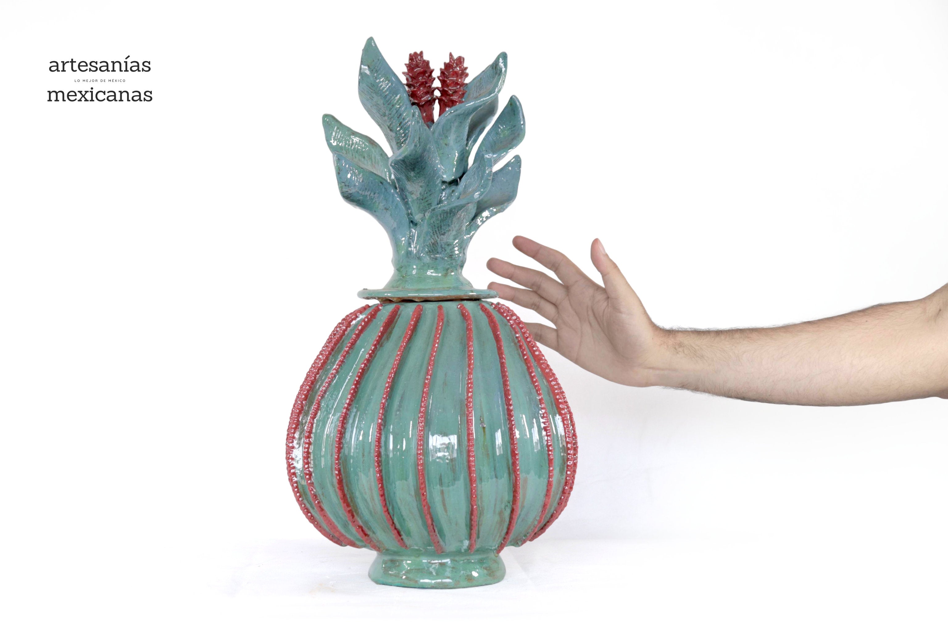 Barrel Cactus Pineapple-inspired with Wavy Lid - 18.8 in. - Made to Order Juan Gtz