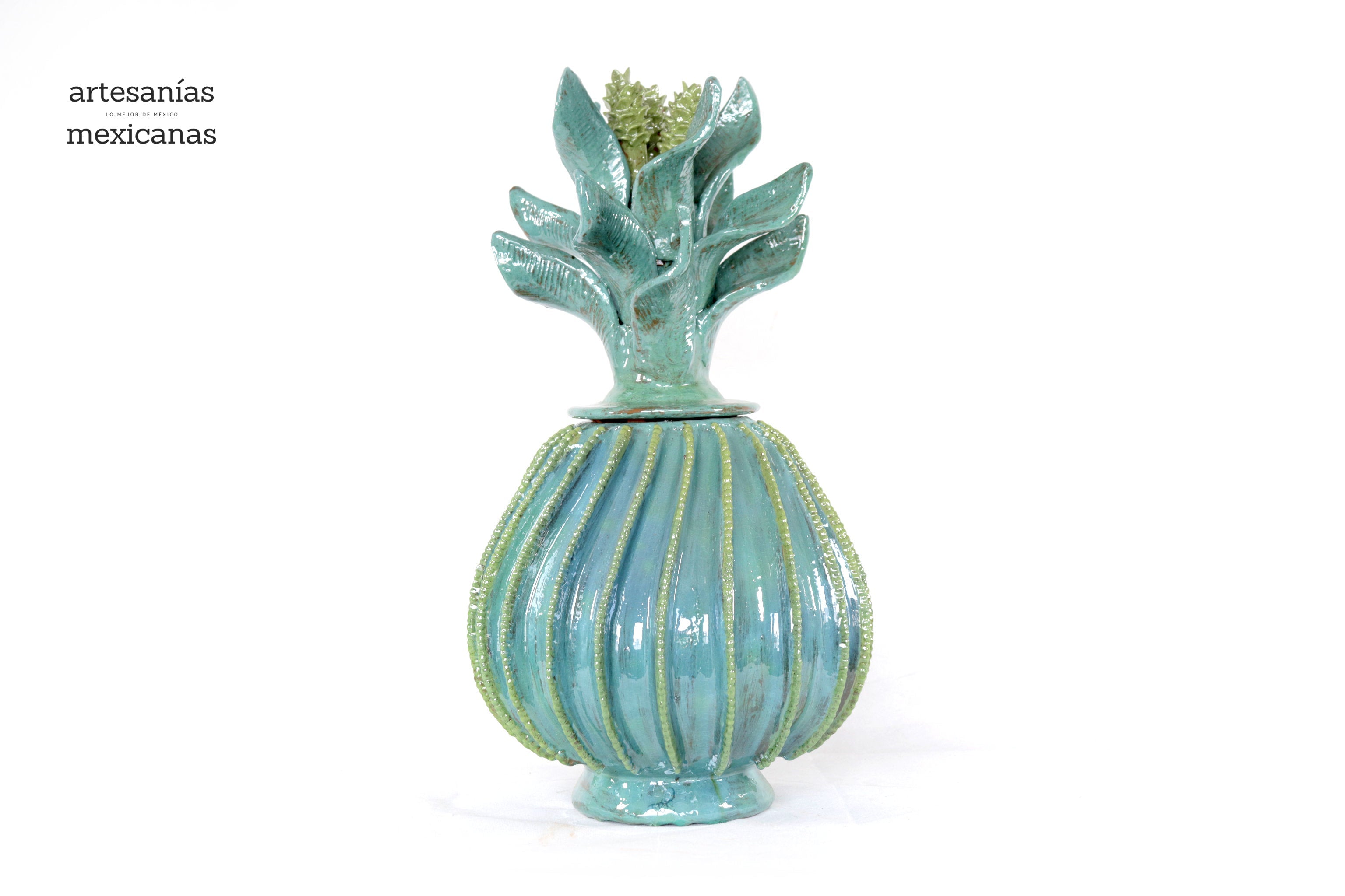 Barrel Cactus Pineapple turquoise with Olive - 18.8 in. - Made to Order Juan Gtz