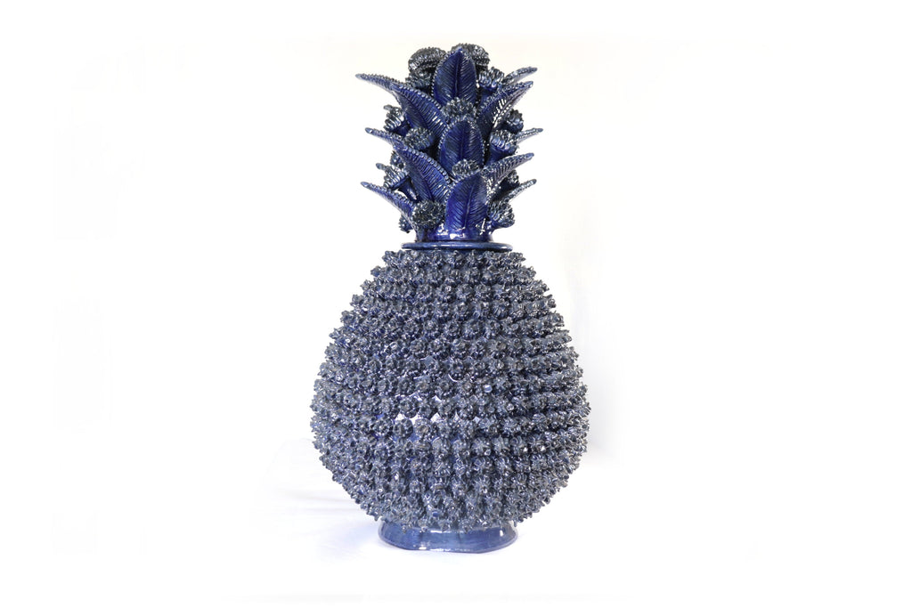 Michoacán Clay Pineapple - Blue Contest with Small Flowers - 27.1 in. Celia SJG