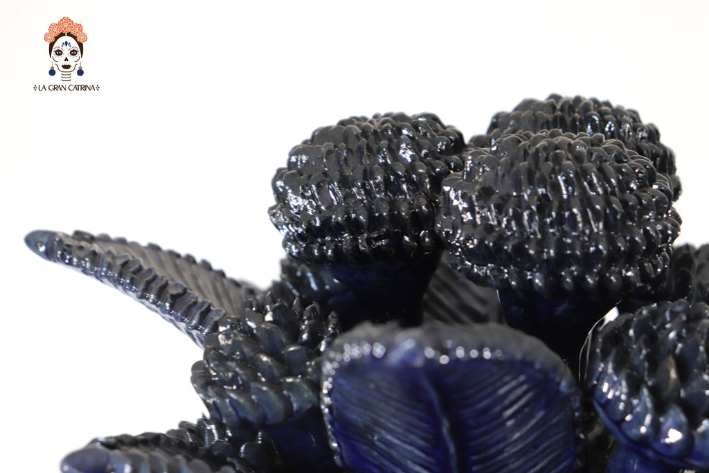 Michoacán Clay Pineapple - Blue Contest with Small Flowers - 27.1 in. Celia SJG