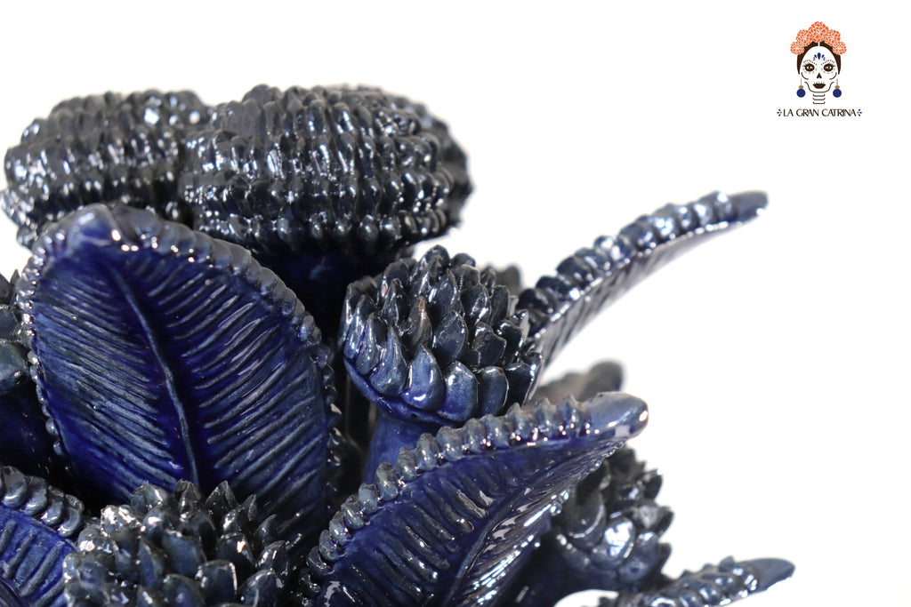 Michoacán Clay Pineapple - Blue Contest with Small Flowers - 27.1 in. Celia SJG