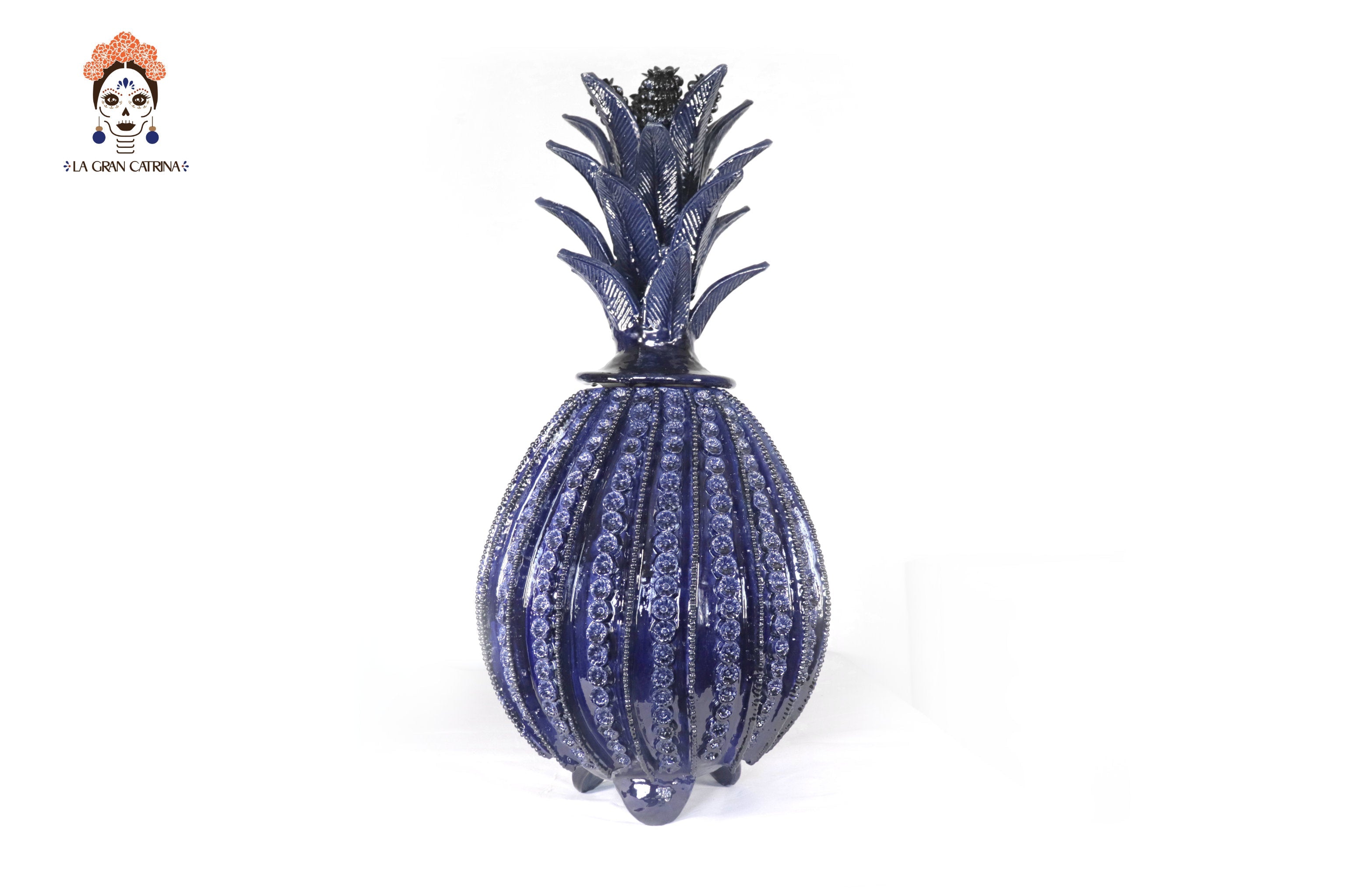 Michoacán Clay Pineapple - Blue Barrel Cactus with Flowers - 27.5 in. Celia SJG