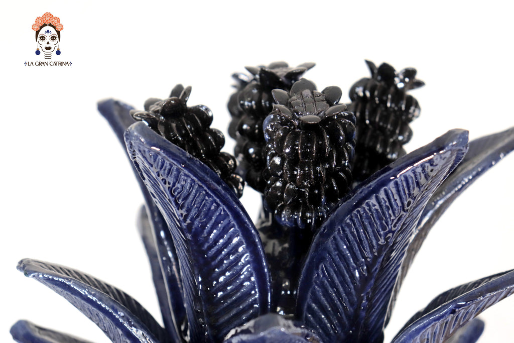 Michoacán Clay Pineapple - Blue Barrel Cactus with Flowers - 27.5 in. Celia SJG