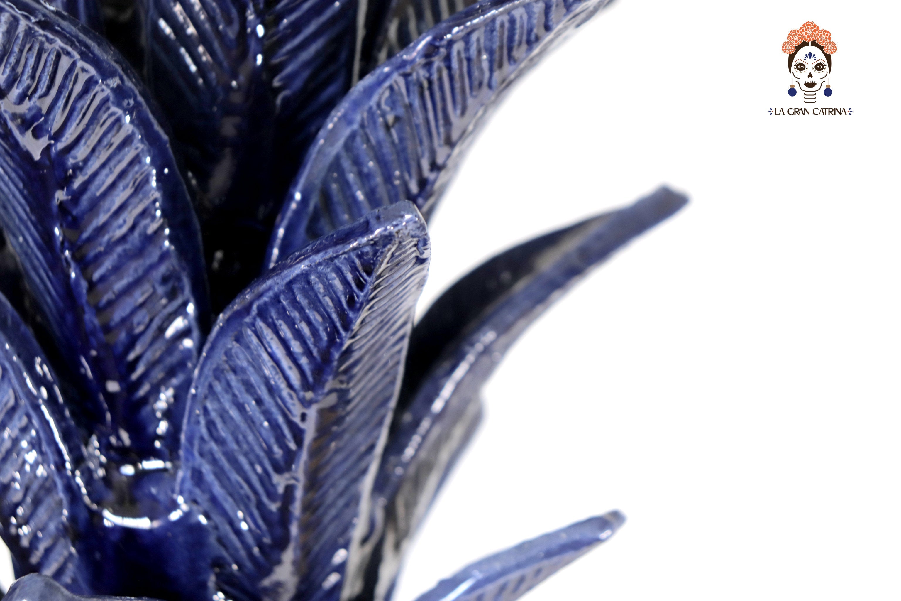 Michoacán Clay Pineapple - Blue Barrel Cactus with Flowers - 27.5 in. Celia SJG