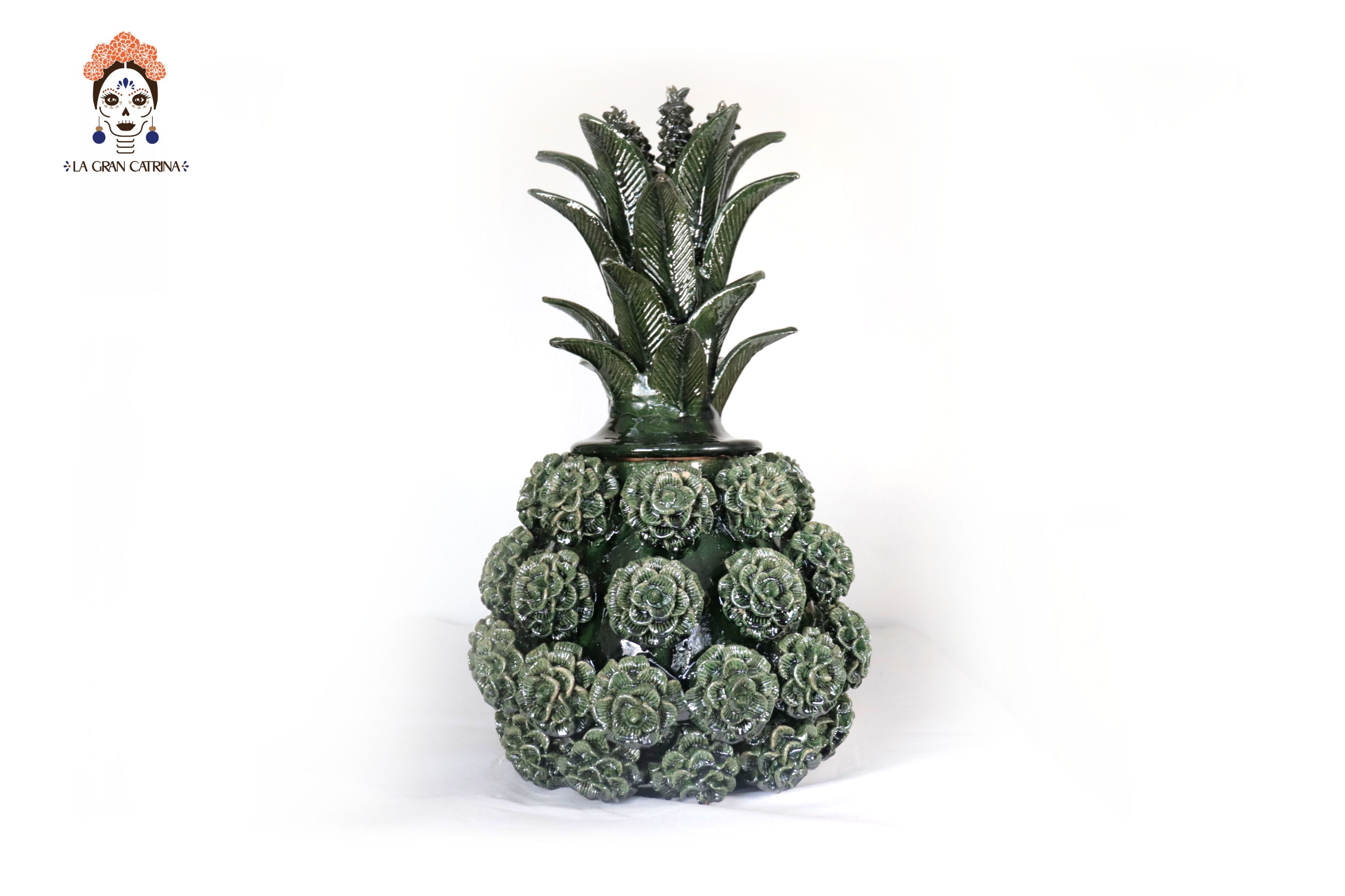 Michoacán Clay Pineapple - Green with Roses - 20.8 in. - Made to Order Celia SJG