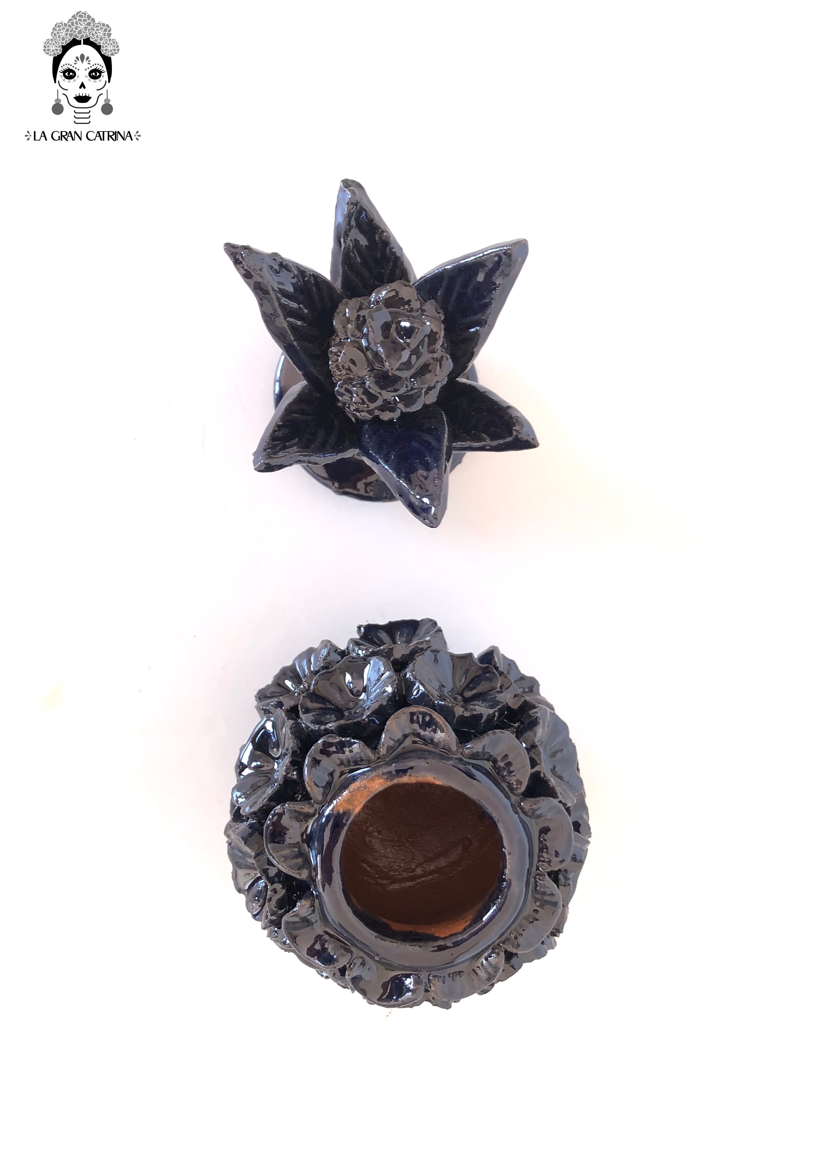 Michoacán Clay Pineapple - Flowers Blue - 7.7 in. - Made to Order Juan Gtz