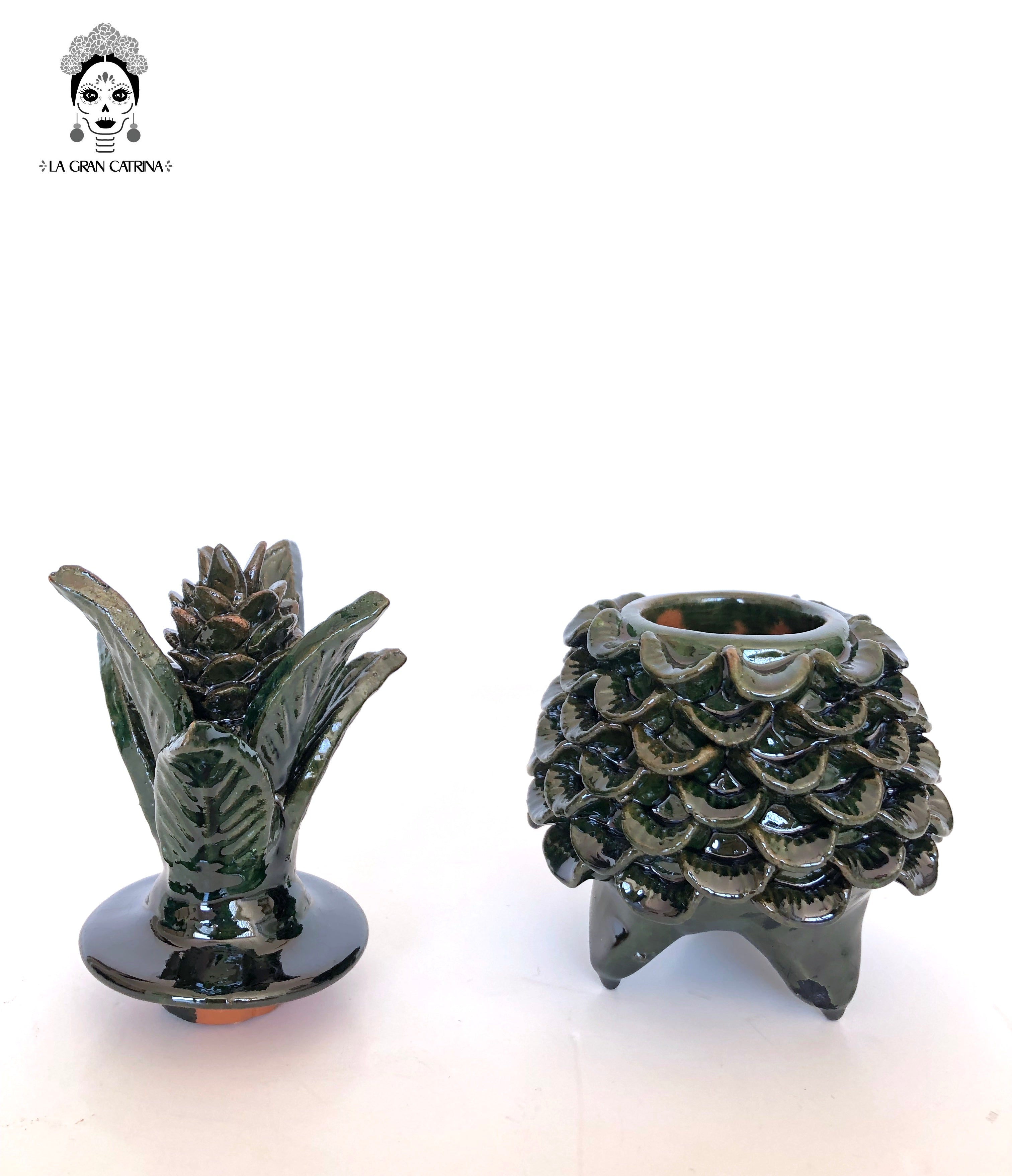 Glazed Clay Pineapple - Petals Green - 7.7 in. - Made to Order Juan Gtz
