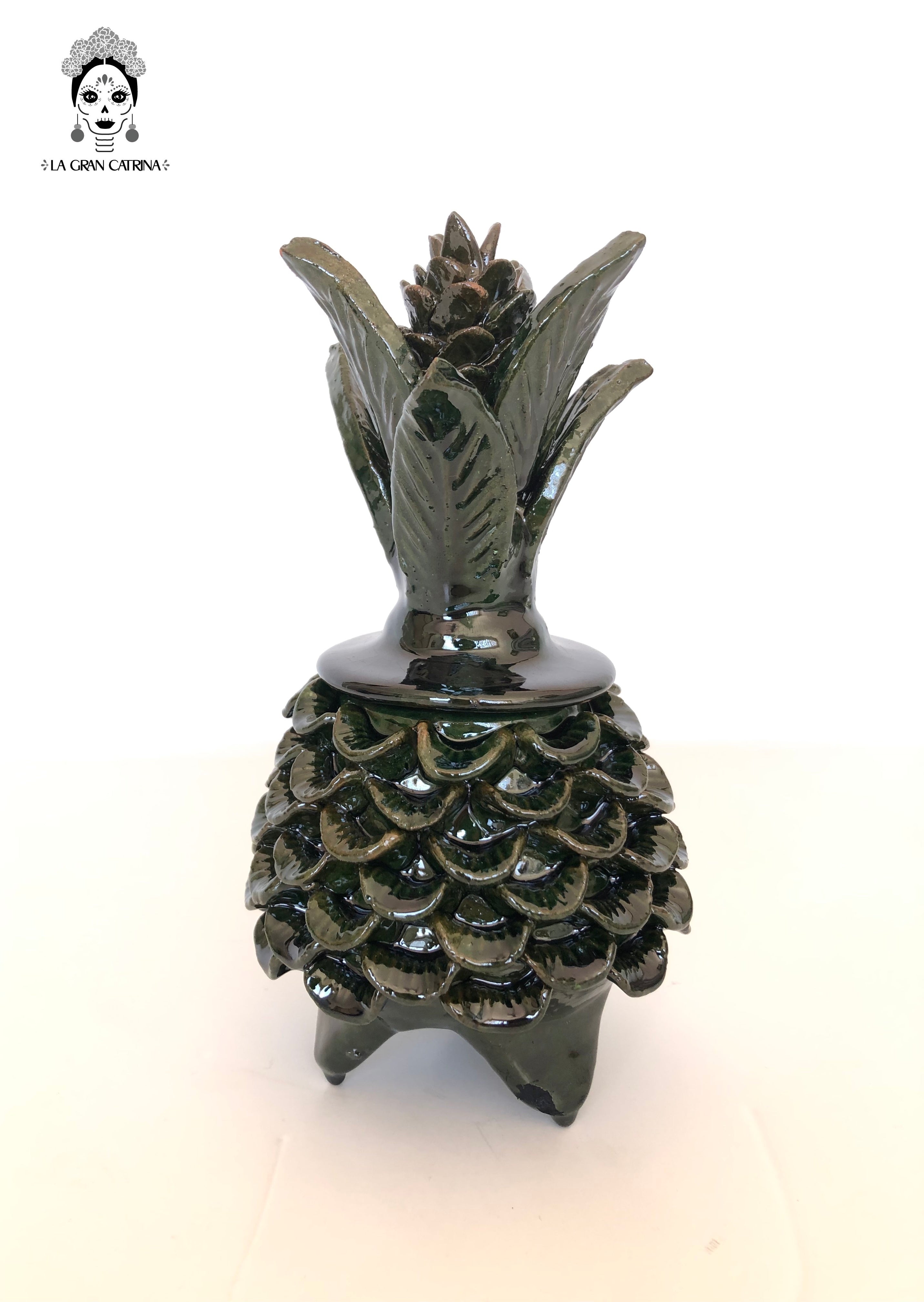 Glazed Clay Pineapple - Petals Green - 7.7 in. - Made to Order Juan Gtz