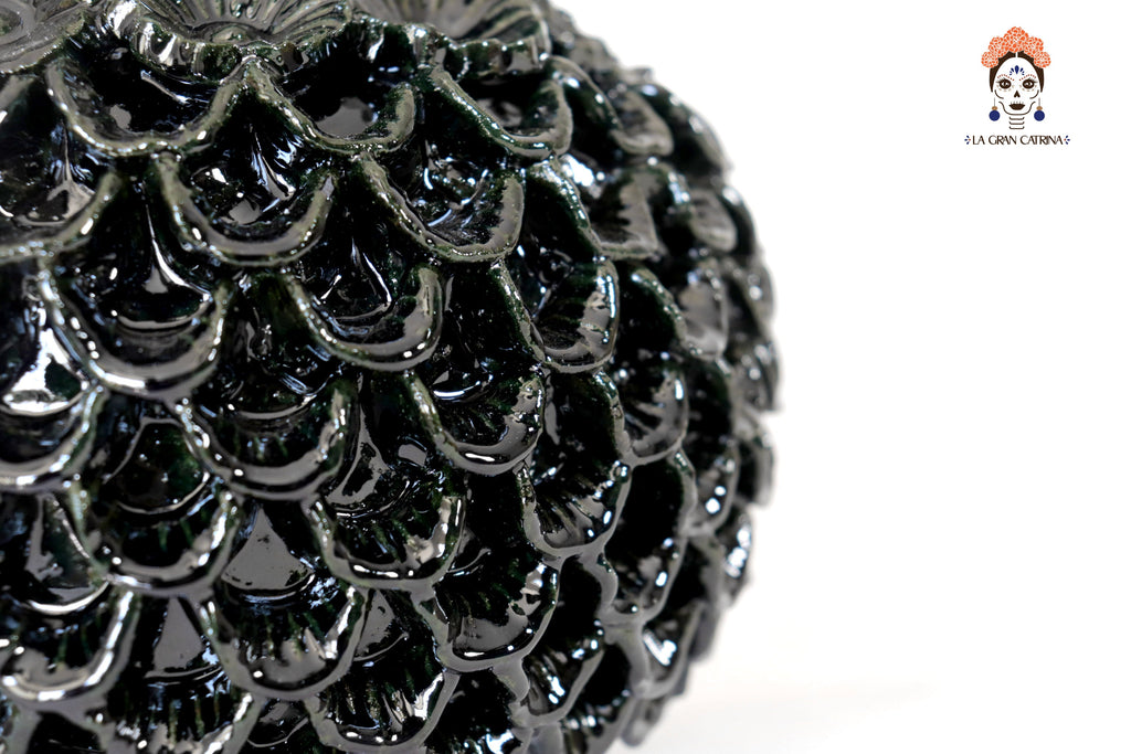 Michoacán Clay Pineapple - Petals and flowers Black - 13 in. - Made to Order Juan Gtz