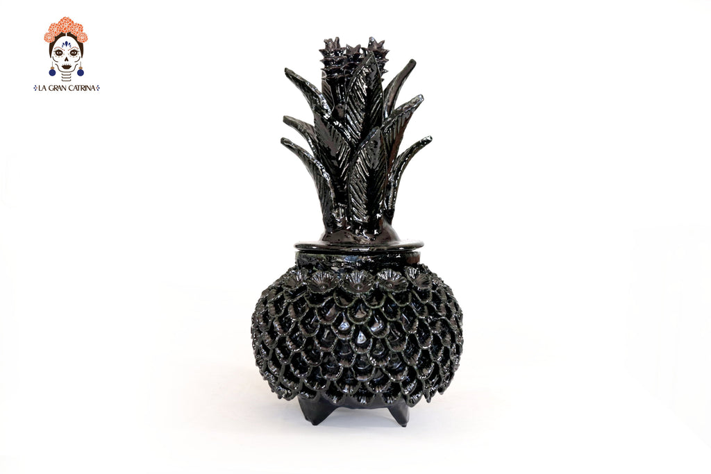 Michoacán Clay Pineapple - Petals and flowers Black - 13 in. - Made to Order Juan Gtz