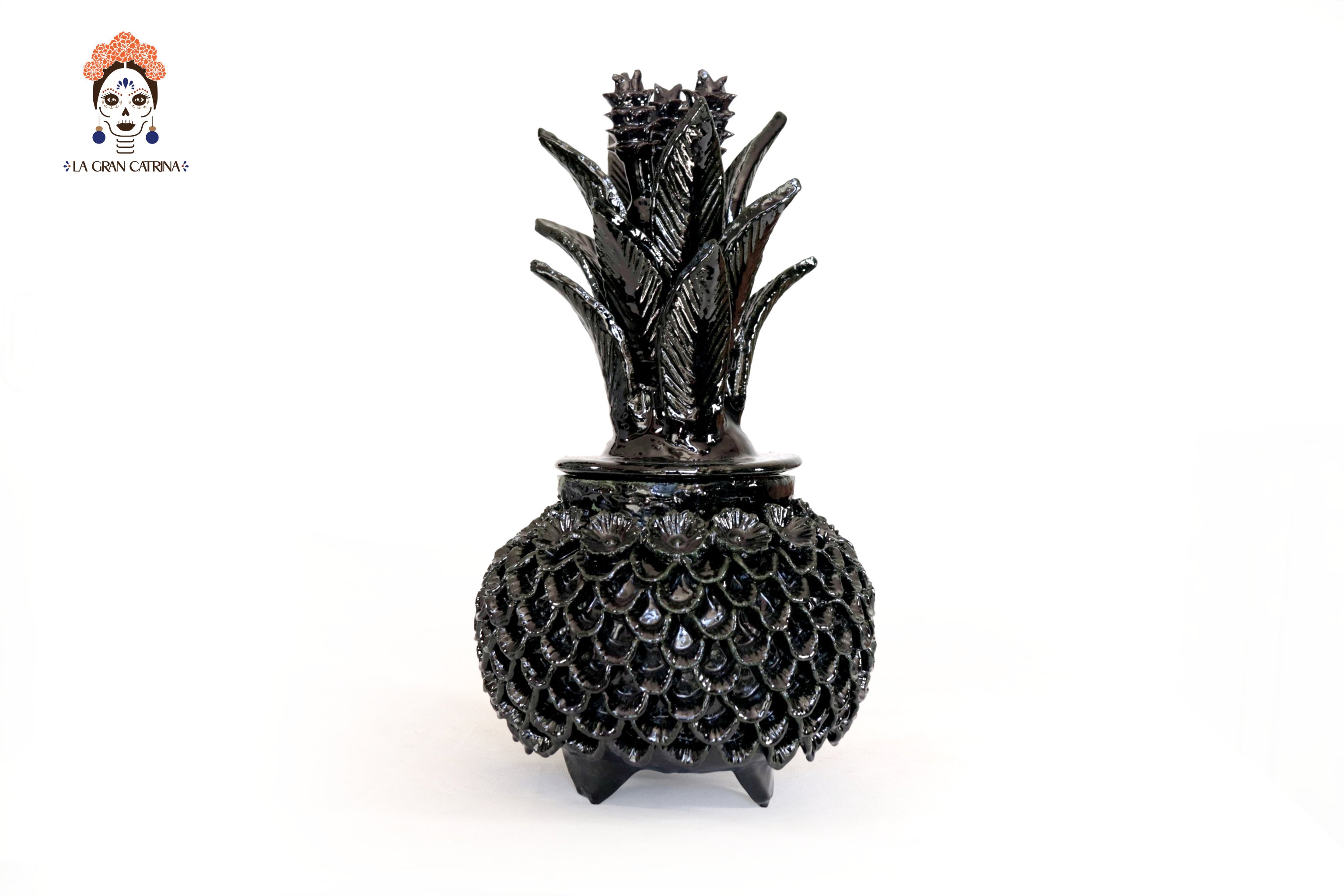 Michoacán Clay Pineapple - Petals and flowers Black - 13 in. - Made to Order Juan Gtz
