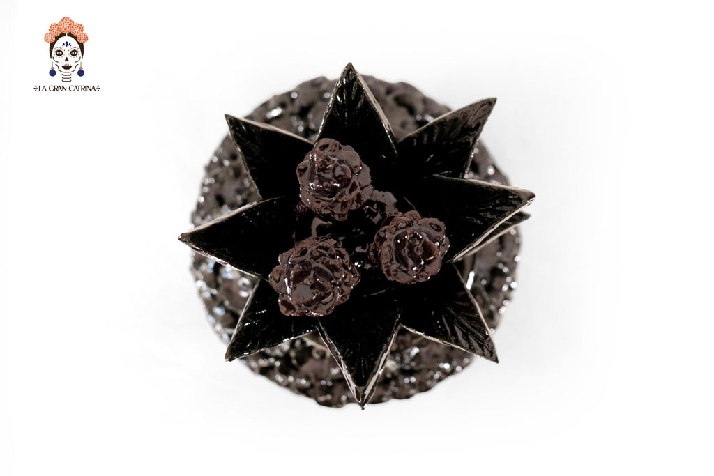 Michoacán Clay Pineapple - Petals and flowers Black - 13 in. - Made to Order Juan Gtz
