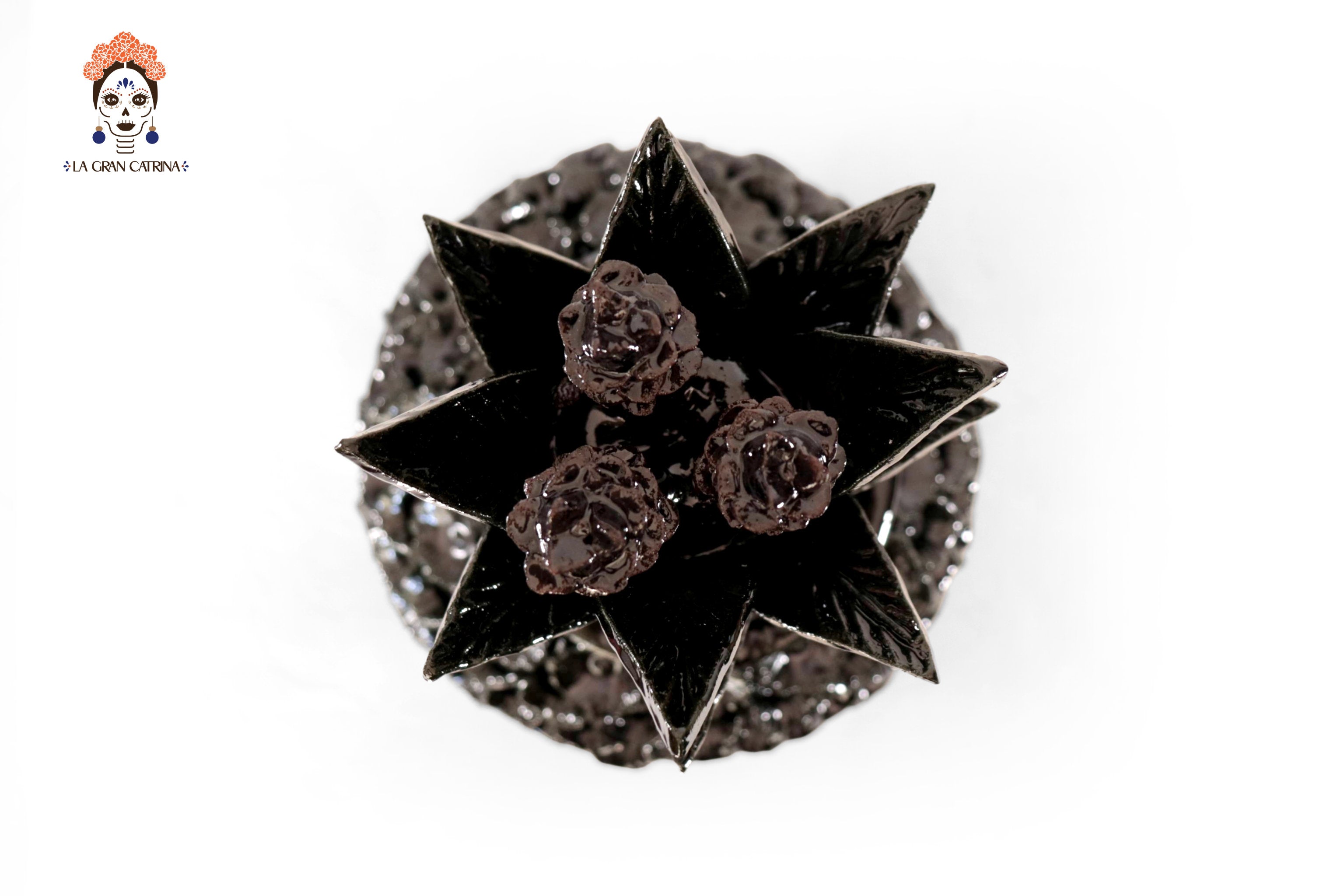Michoacán Clay Pineapple - Petals and flowers Black - 13 in. - Made to Order Juan Gtz