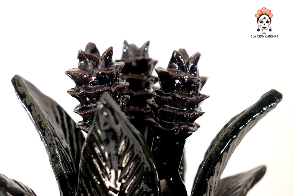 Michoacán Clay Pineapple - Petals and flowers Black - 13 in. - Made to Order Juan Gtz