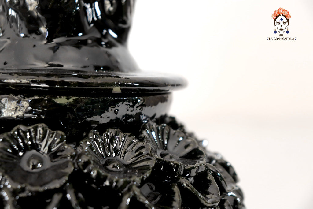 Michoacán Clay Pineapple - Petals and flowers Black - 13 in. - Made to Order Juan Gtz