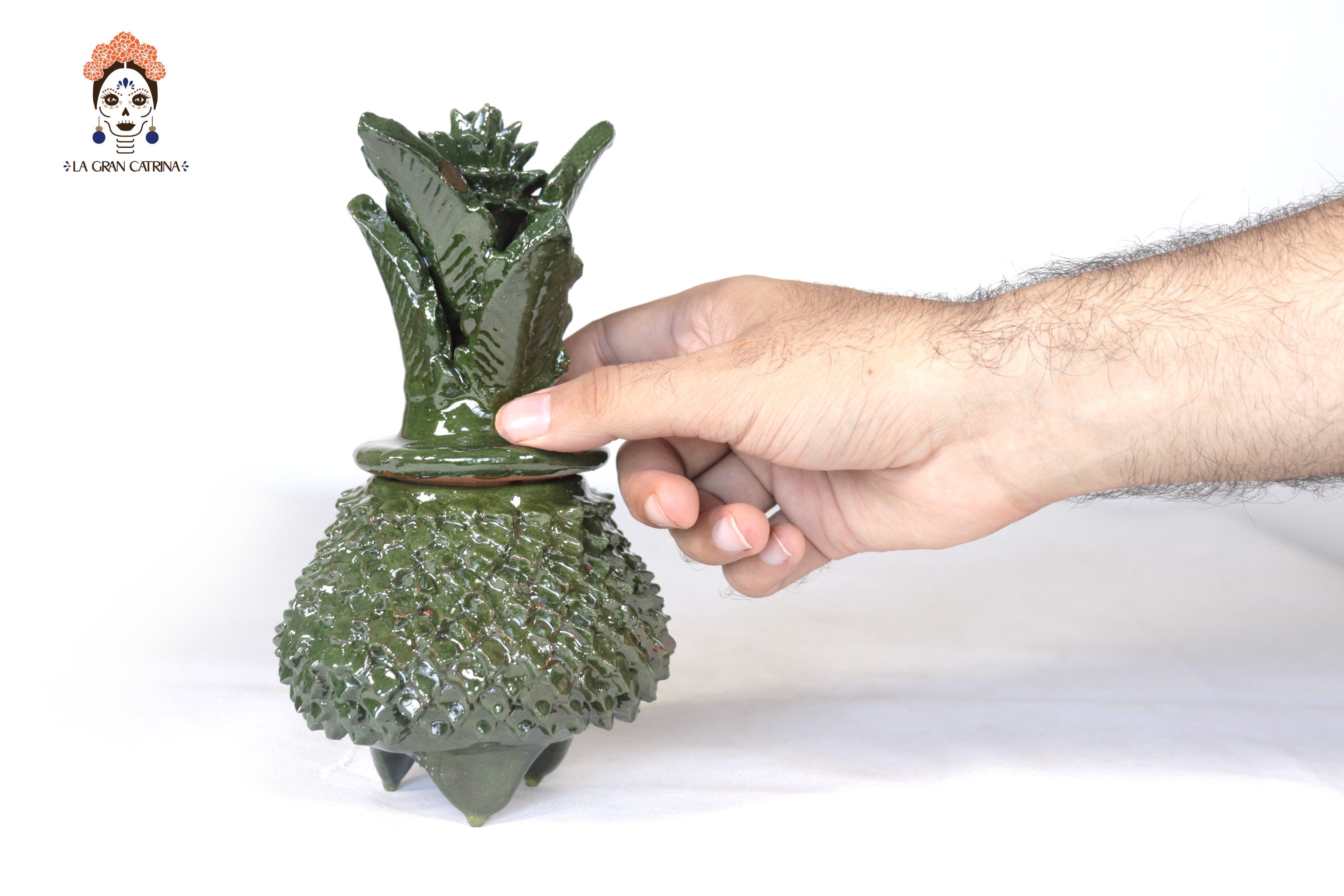 Glazed Clay Pineapple - Spikes Green - 7.7 in. Juan Gtz