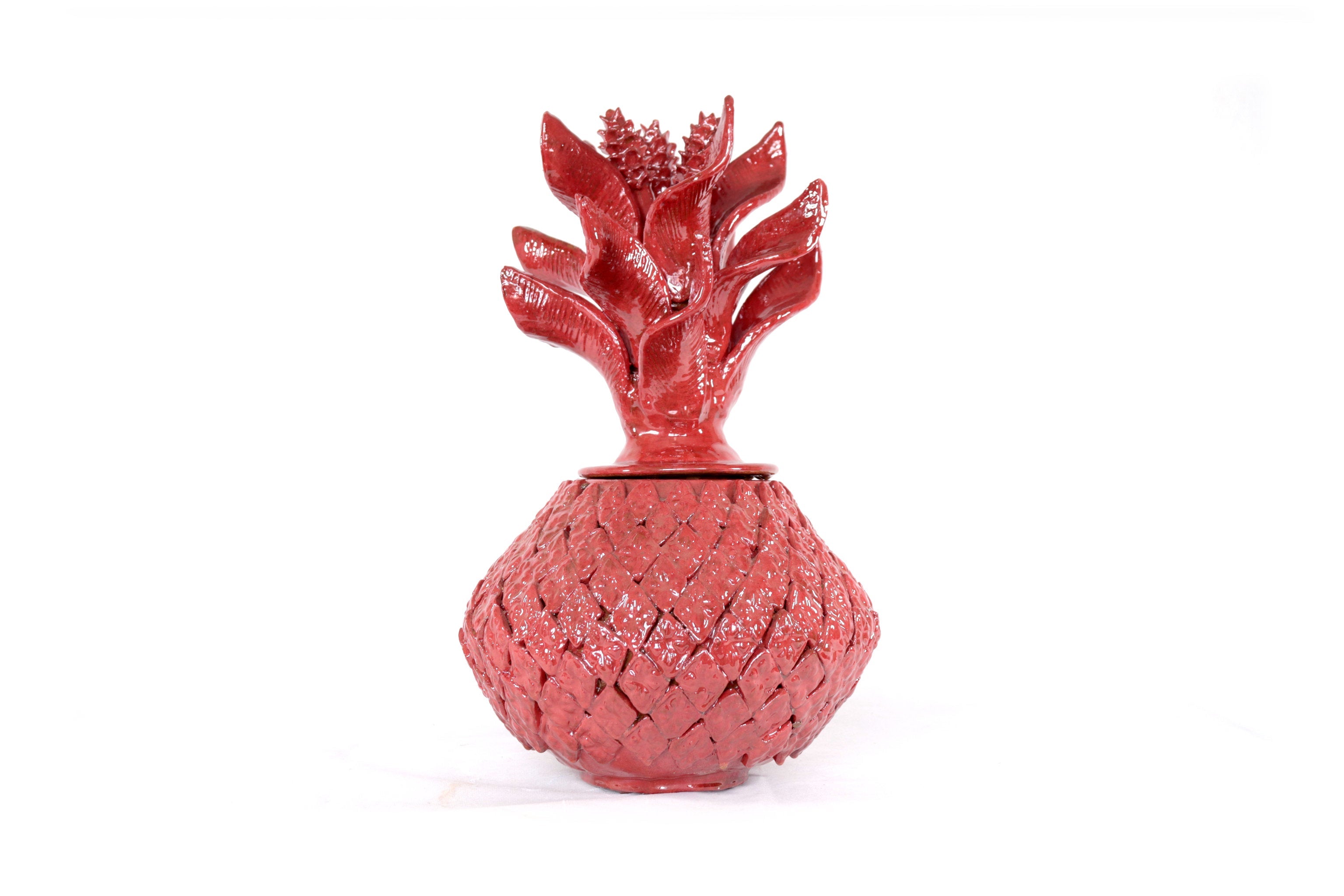 Red Pineapple with Wavy Lid - 16 in. - Made to Order Juan Gtz