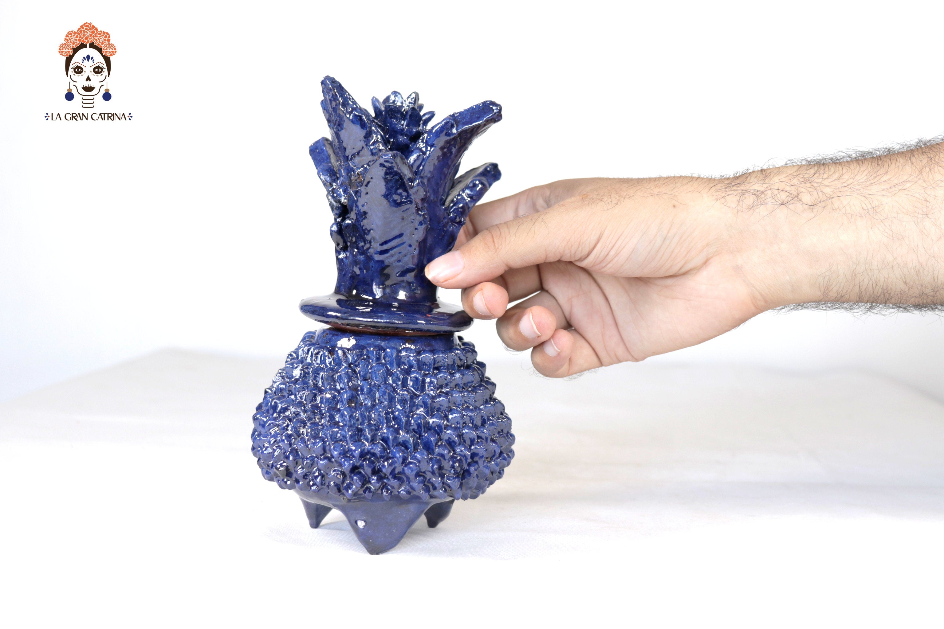 Michoacán Clay Pineapple - Spikes Blue - 7.7 in. Juan Gtz
