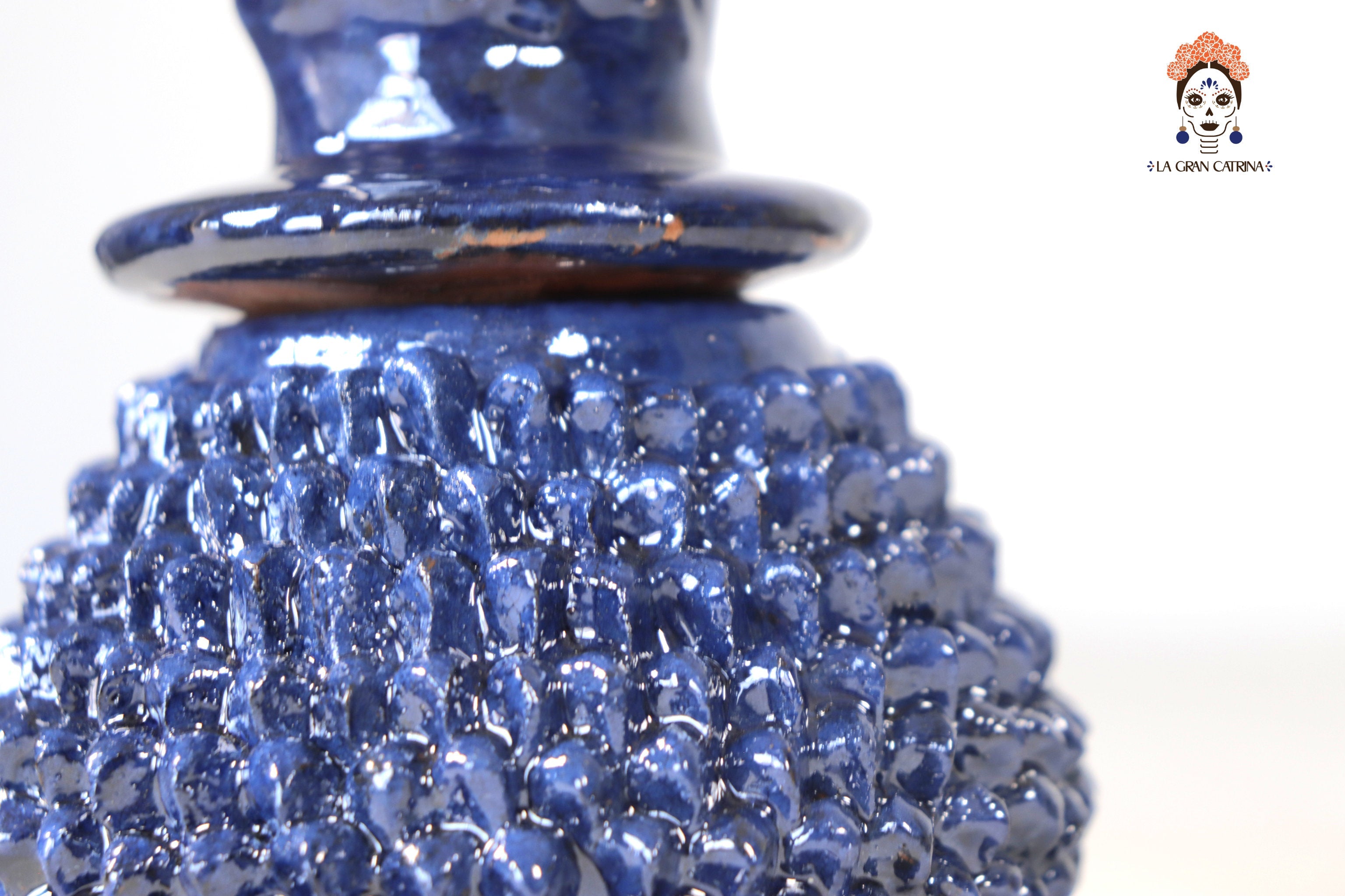 Michoacán Clay Pineapple - Spikes Blue - 7.7 in. Juan Gtz