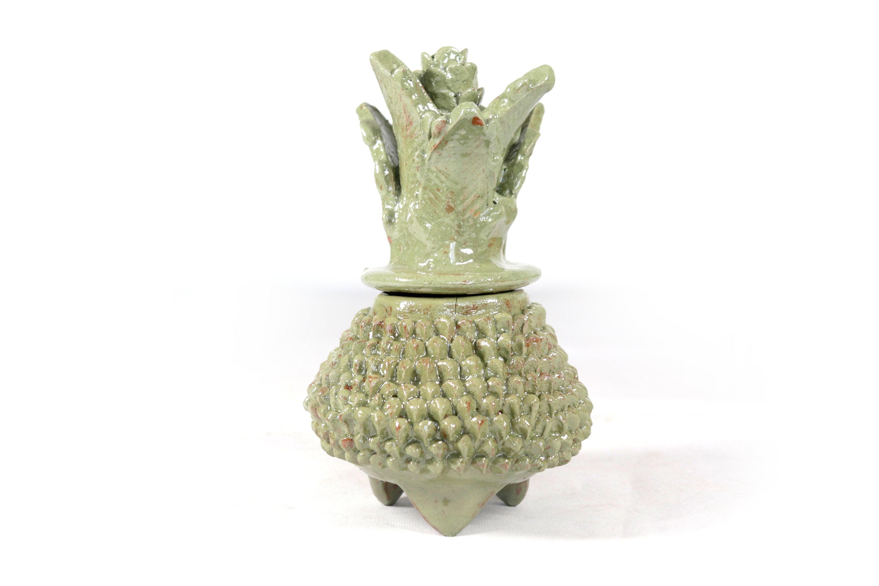 Glazed Clay Pineapple - Brick Pattern Green olive - 7.7 in. Juan Gtz