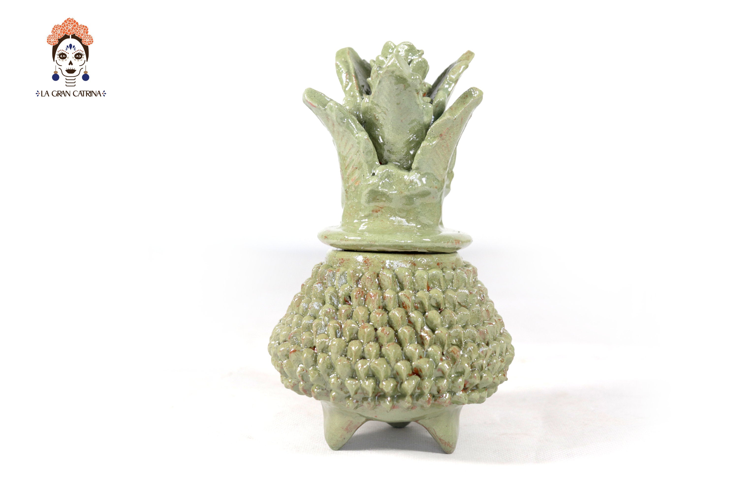 Glazed Clay Pineapple - Brick Pattern Green olive - 7.7 in. Juan Gtz