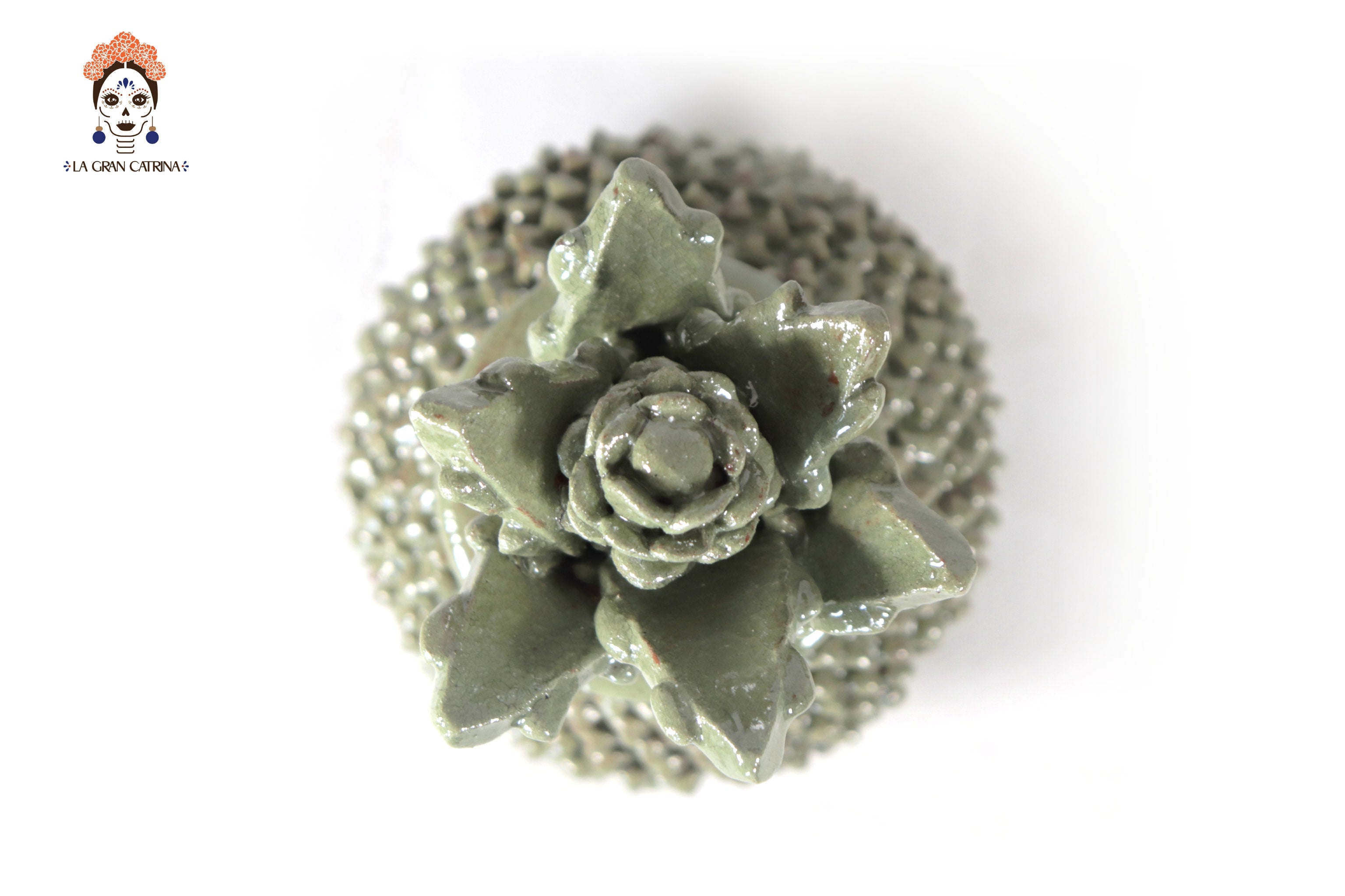 Glazed Clay Pineapple - Brick Pattern Green olive - 7.7 in. Juan Gtz