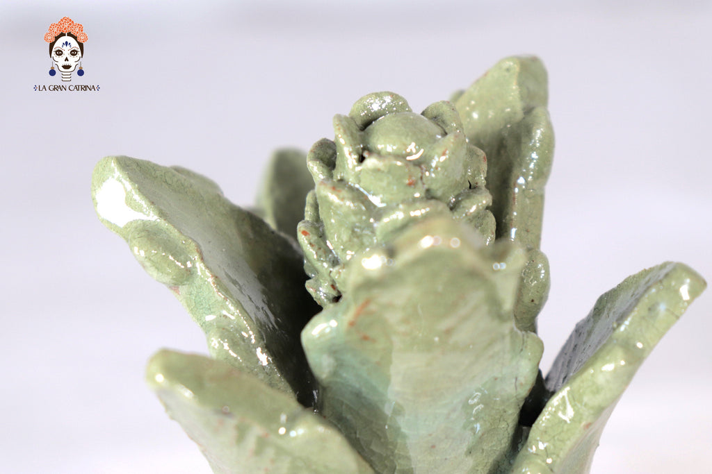 Glazed Clay Pineapple - Brick Pattern Green olive - 7.7 in. Juan Gtz