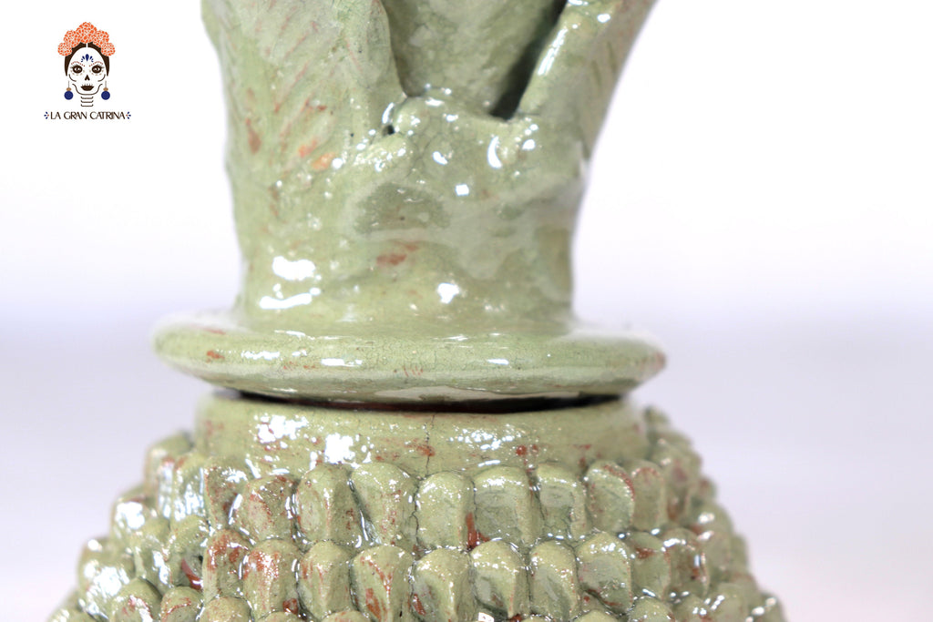 Glazed Clay Pineapple - Brick Pattern Green olive - 7.7 in. Juan Gtz