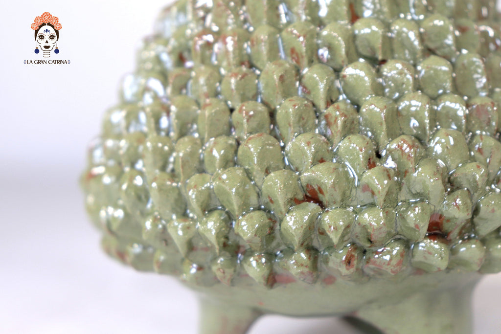 Glazed Clay Pineapple - Brick Pattern Green olive - 7.7 in. Juan Gtz