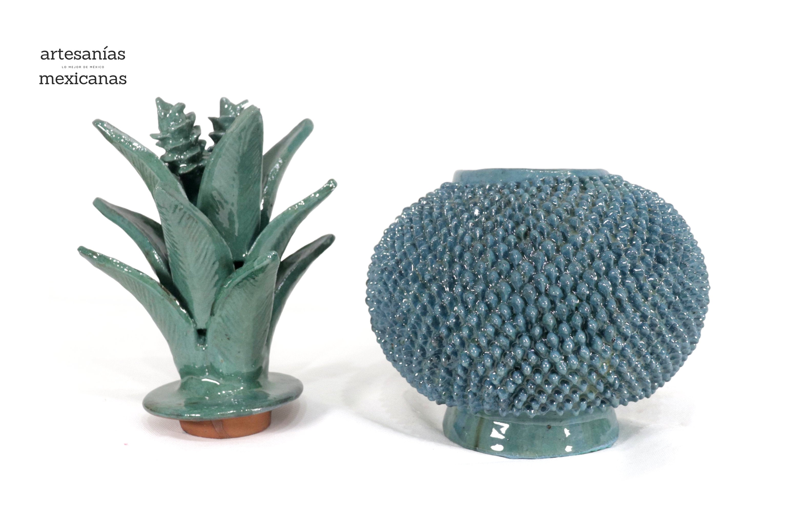 Michoacán Clay Pineapple - Turquoise with Spikes - 13 in. Juan Gtz