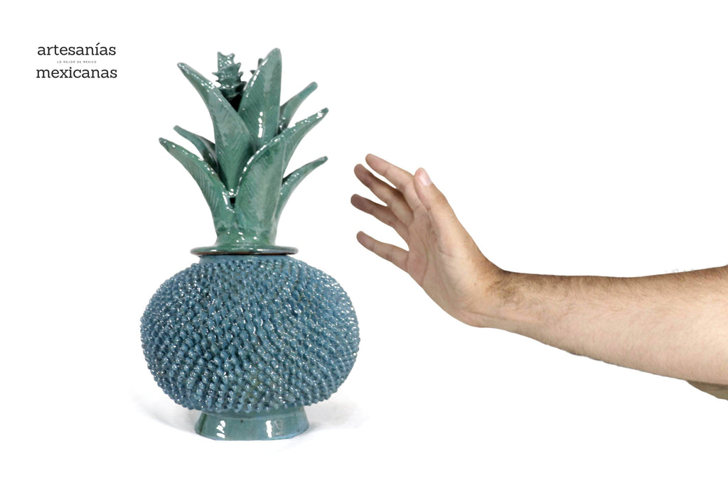 Michoacán Clay Pineapple - Turquoise with Spikes - 13 in. Juan Gtz