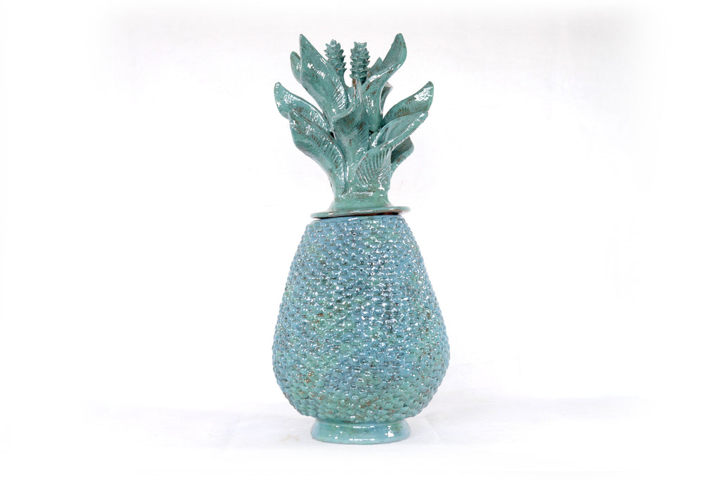 Turquoise Pineapple of tejido with Wavy Lid - 20 in. - Made to Order Juan Gtz