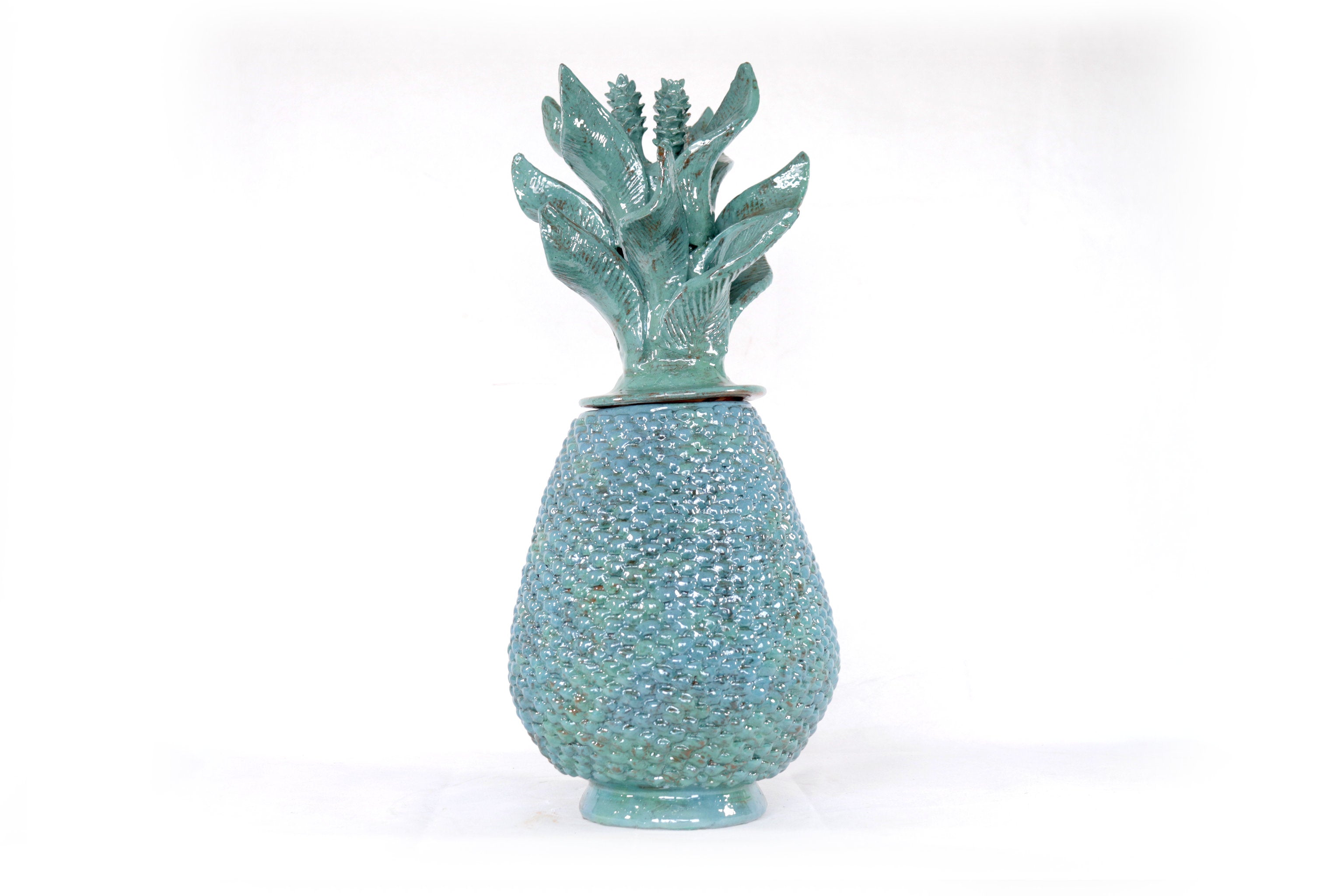 Turquoise Pineapple of tejido with Wavy Lid - 20 in. - Made to Order Juan Gtz