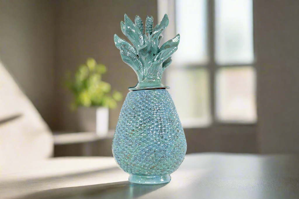 Turquoise Pineapple of tejido with Wavy Lid - 20 in. - Made to Order Juan Gtz