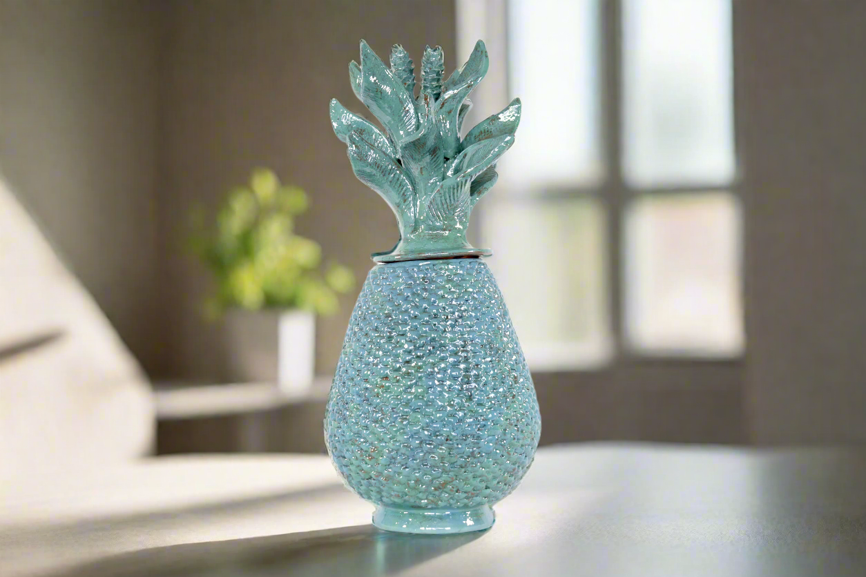 Turquoise Pineapple of tejido with Wavy Lid - 20 in. - Made to Order Juan Gtz