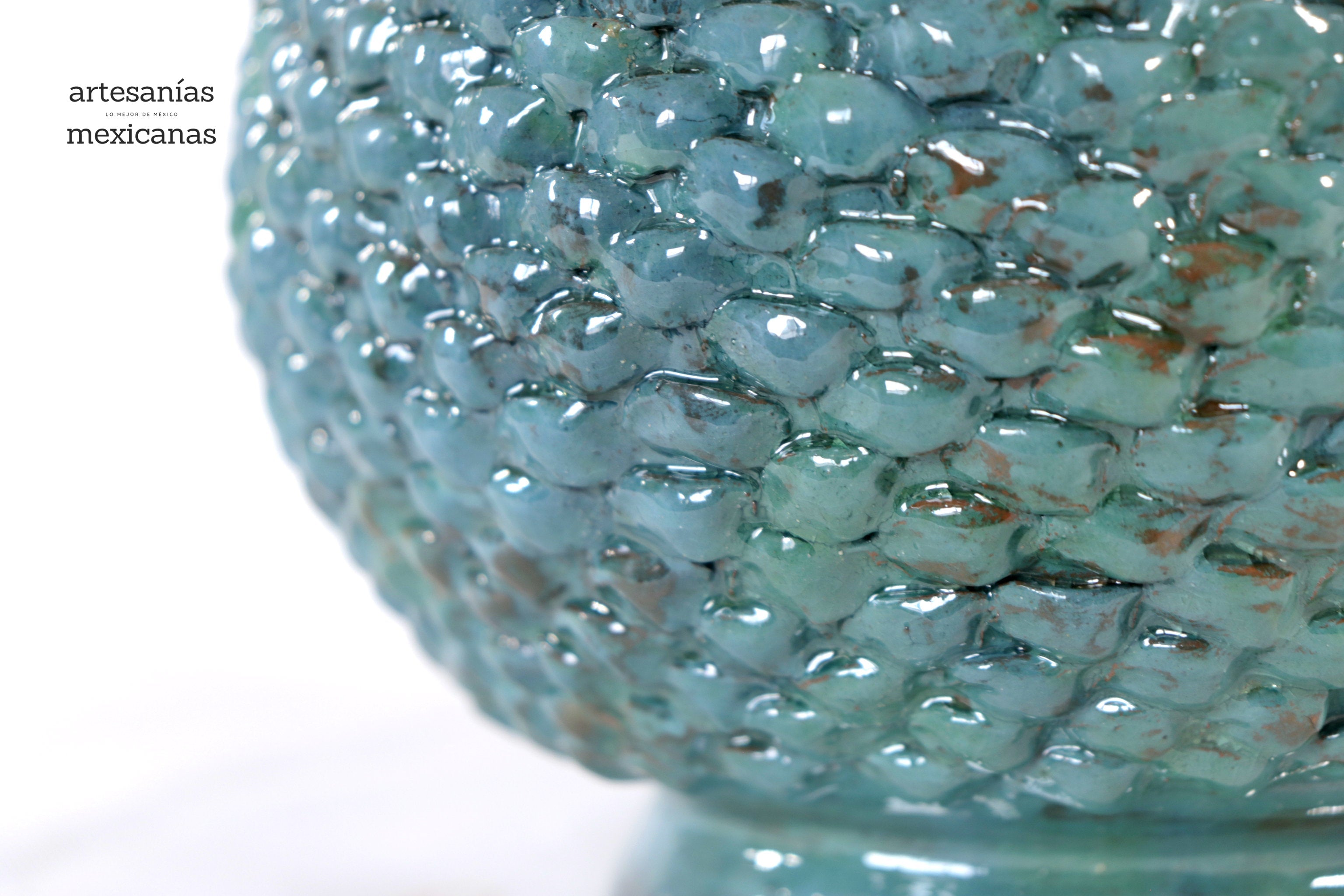 Turquoise Pineapple of tejido with Wavy Lid - 20 in. - Made to Order Juan Gtz