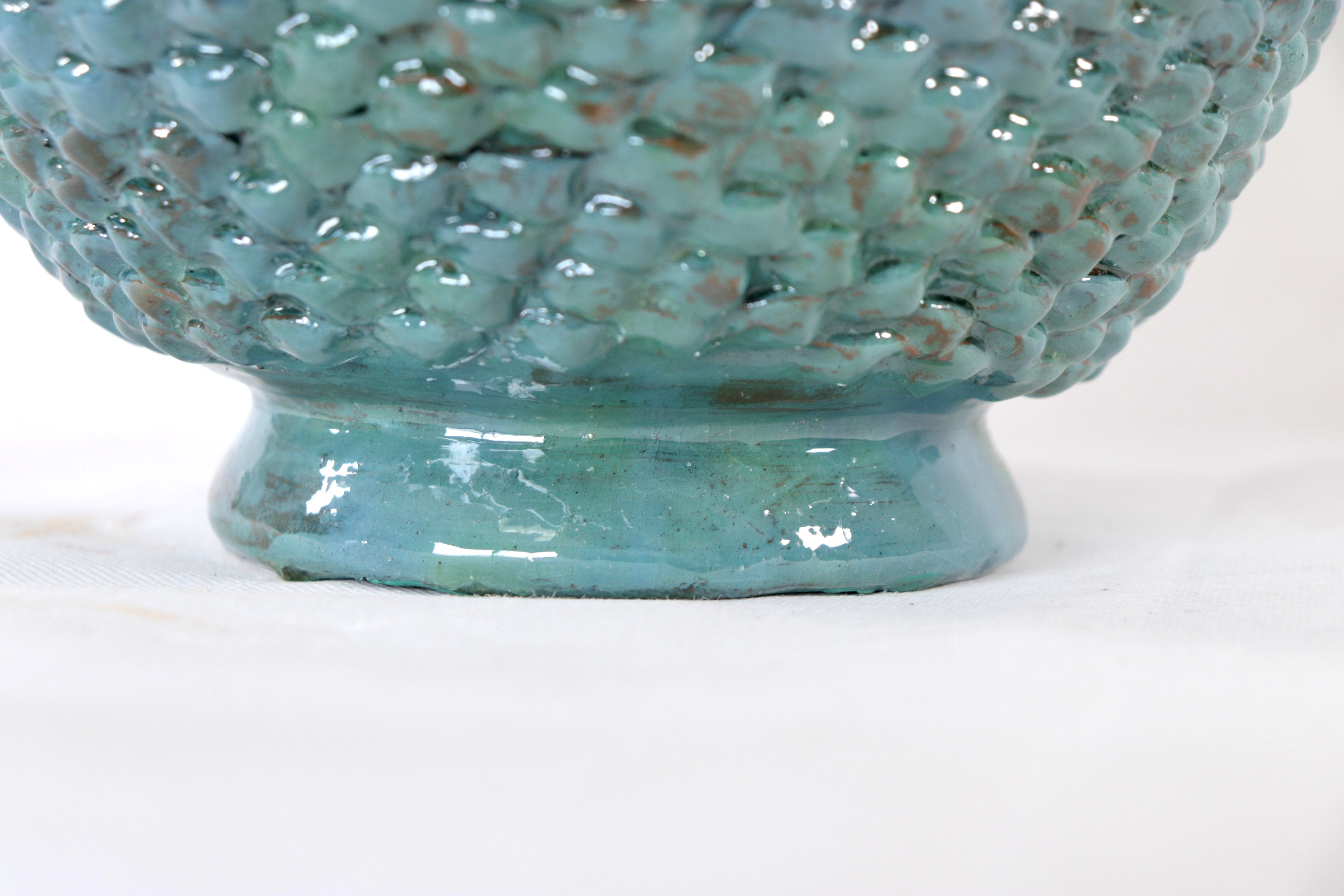 Turquoise Pineapple of tejido with Wavy Lid - 20 in. - Made to Order Juan Gtz