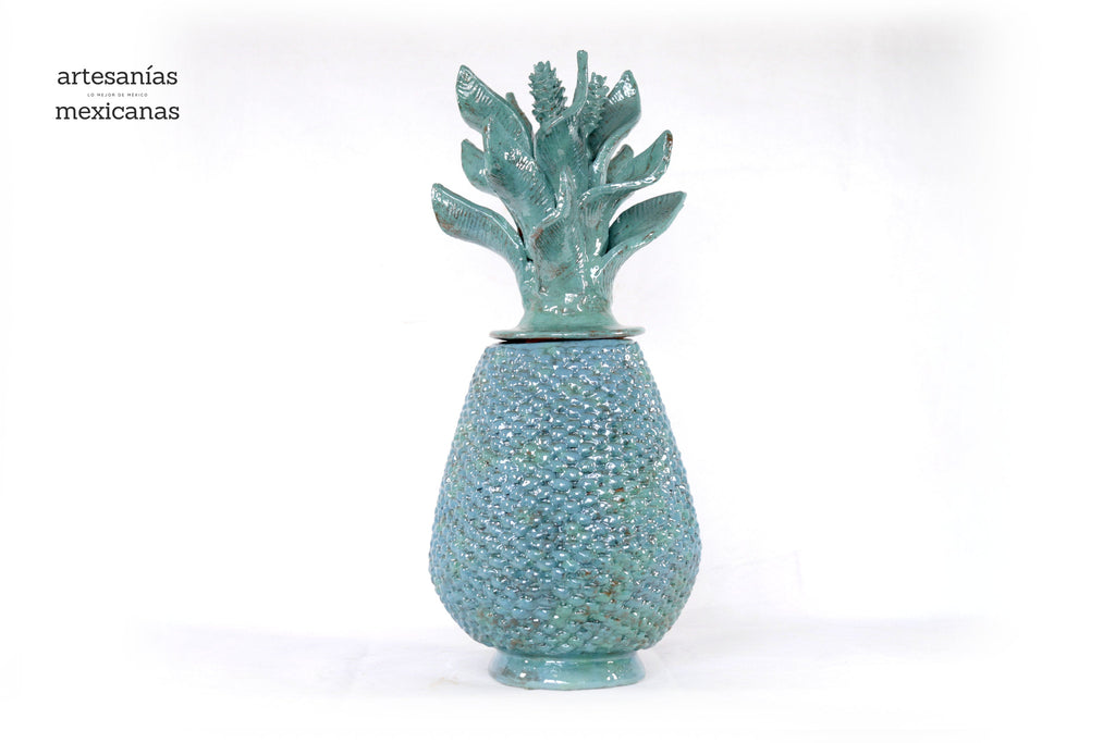 Turquoise Pineapple of tejido with Wavy Lid - 20 in. - Made to Order Juan Gtz