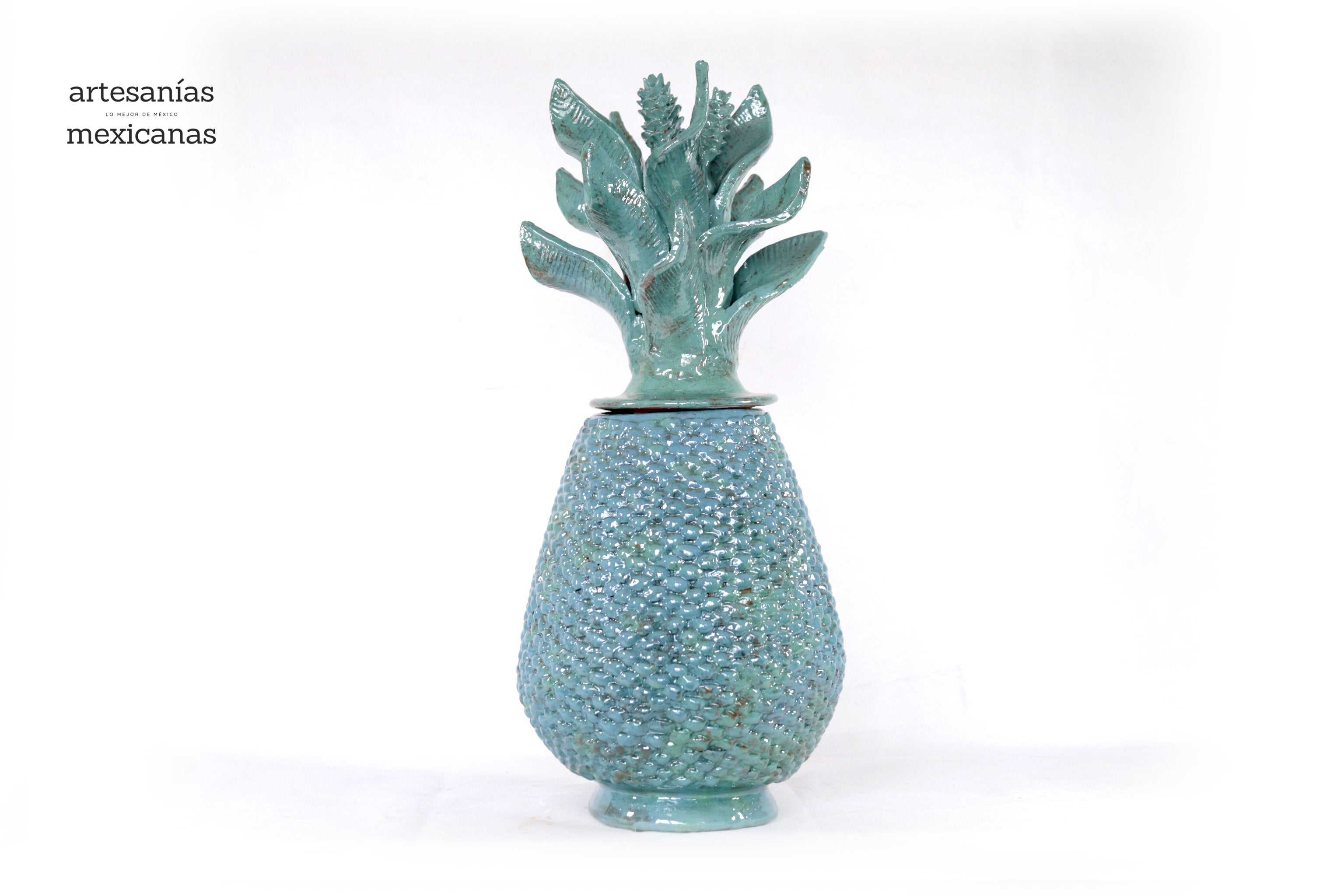 Turquoise Pineapple of tejido with Wavy Lid - 20 in. - Made to Order Juan Gtz