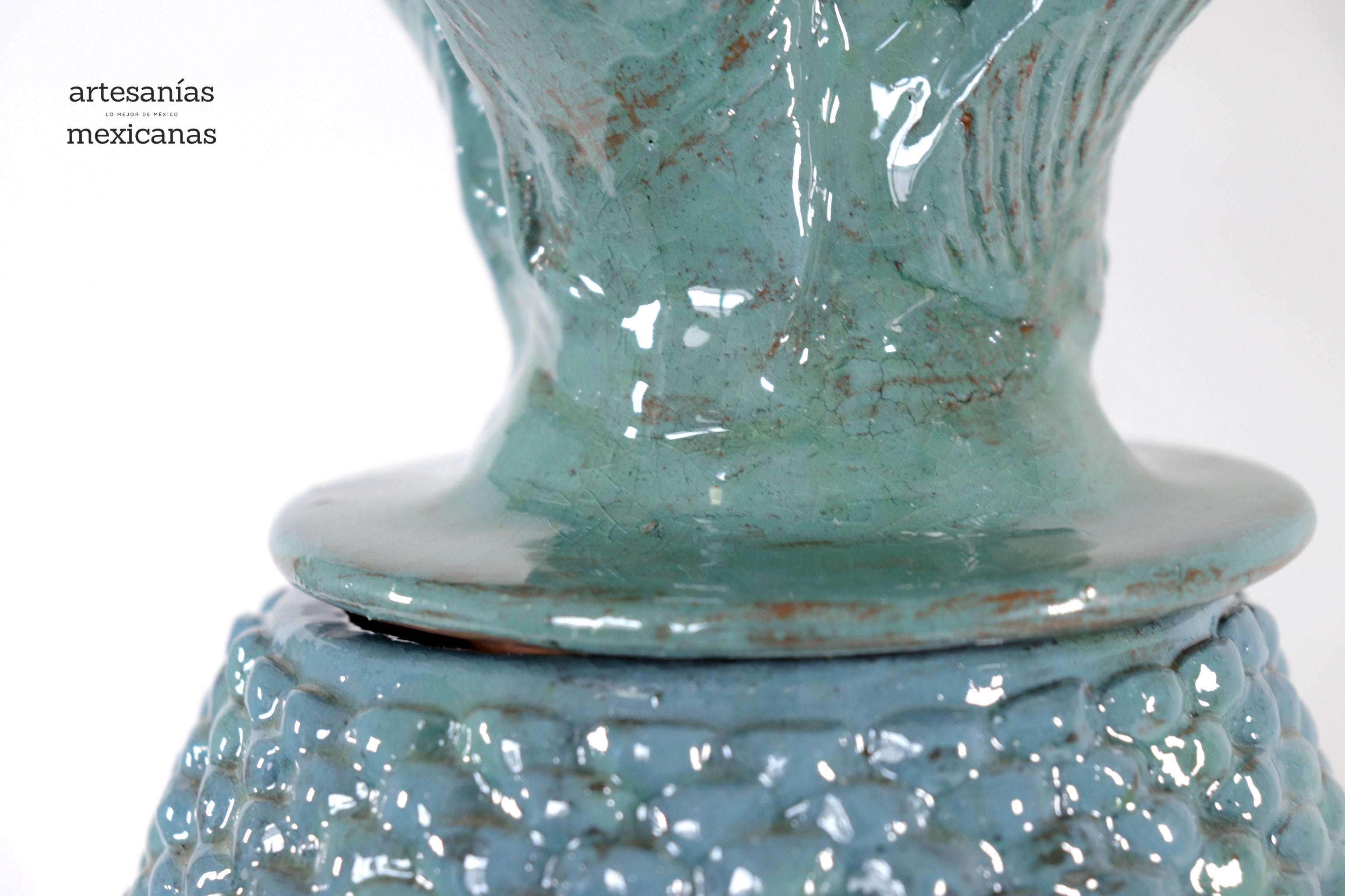 Turquoise Pineapple of tejido with Wavy Lid - 20 in. - Made to Order Juan Gtz