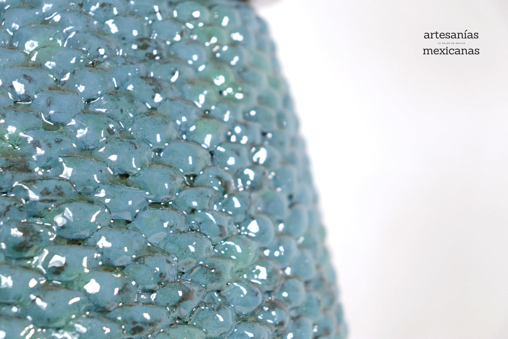 Turquoise Pineapple of tejido with Wavy Lid - 20 in. - Made to Order Juan Gtz