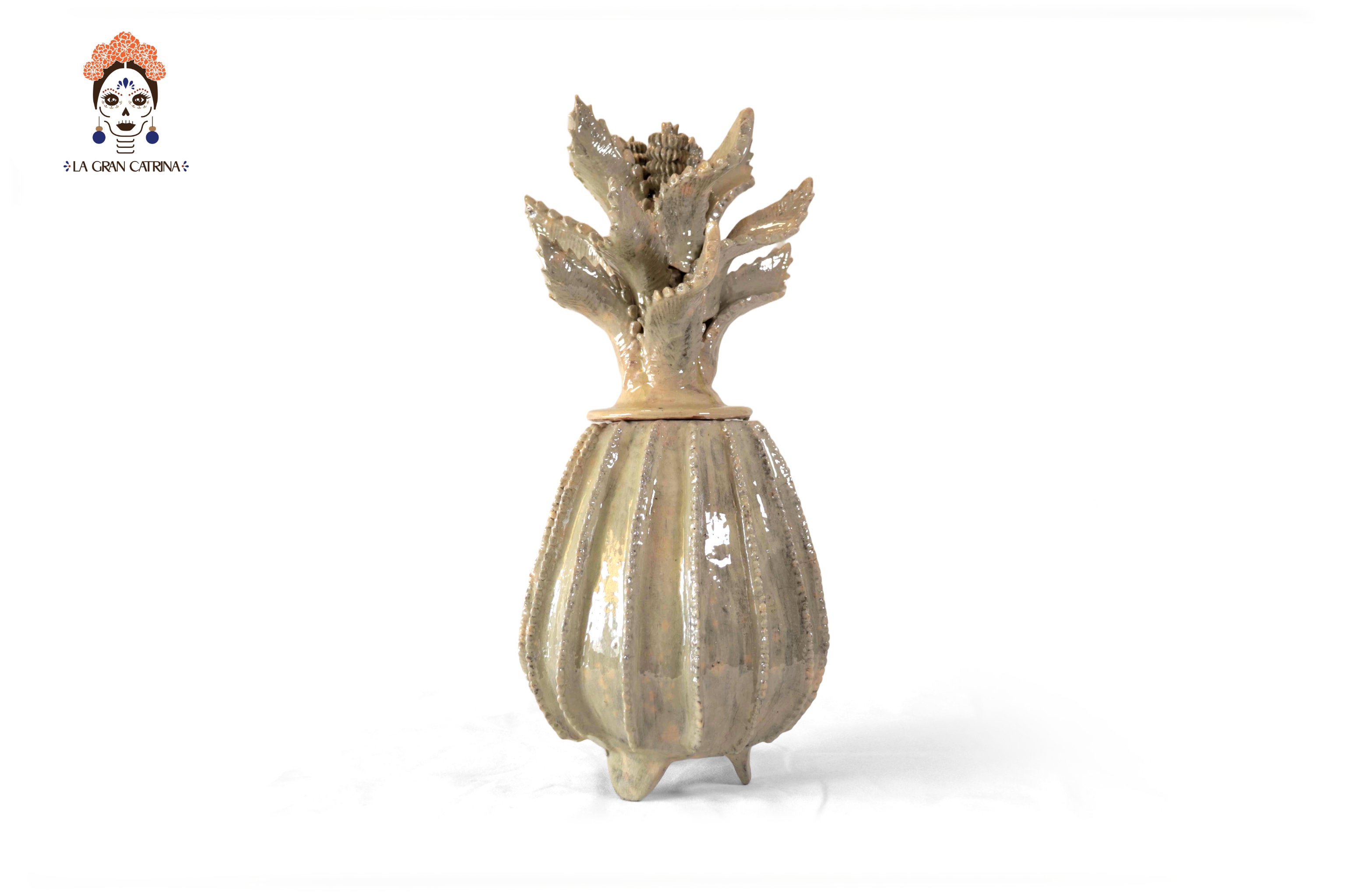 Michoacán Clay Pineapple - Beige Barrel Cactus with Special Lid - 21 in. Juan Gtz