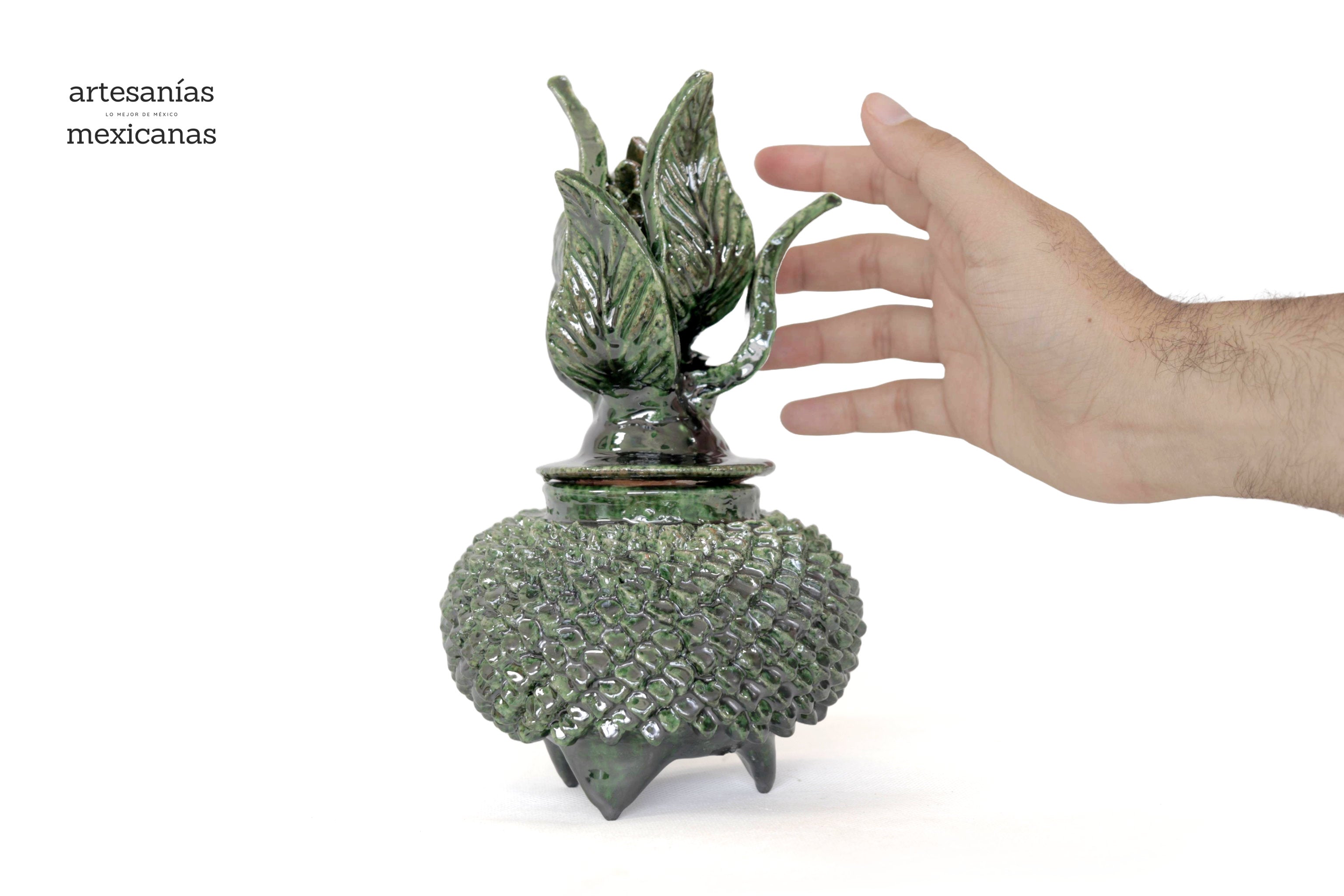 Green Pineapple with Spikes Glazed Clay - 8.6 in. Juan Gtz