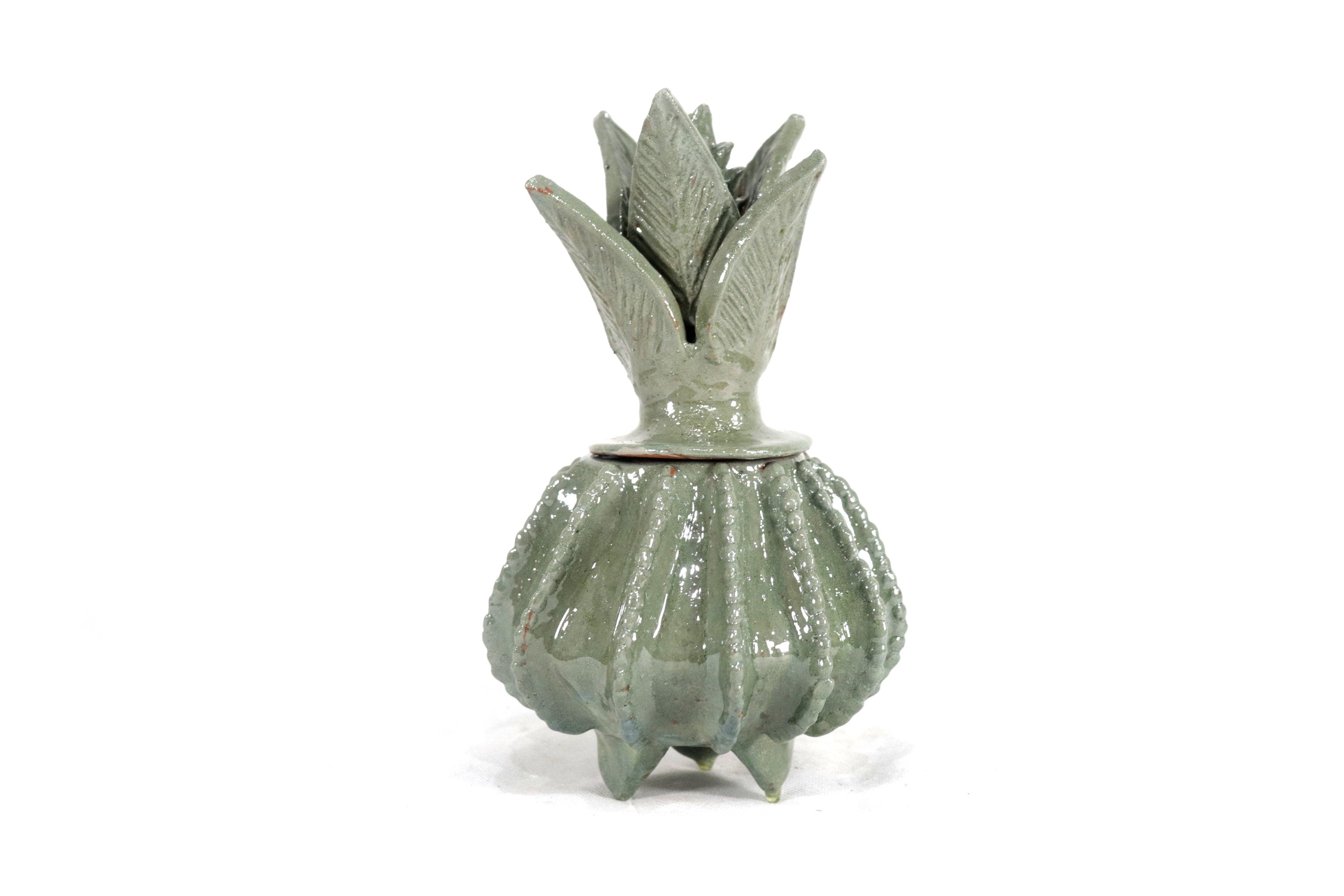 Michoacán Clay Pineapple - Small Olive Green barrel cactus - 7.7 in. - Made to Order Juan Gtz