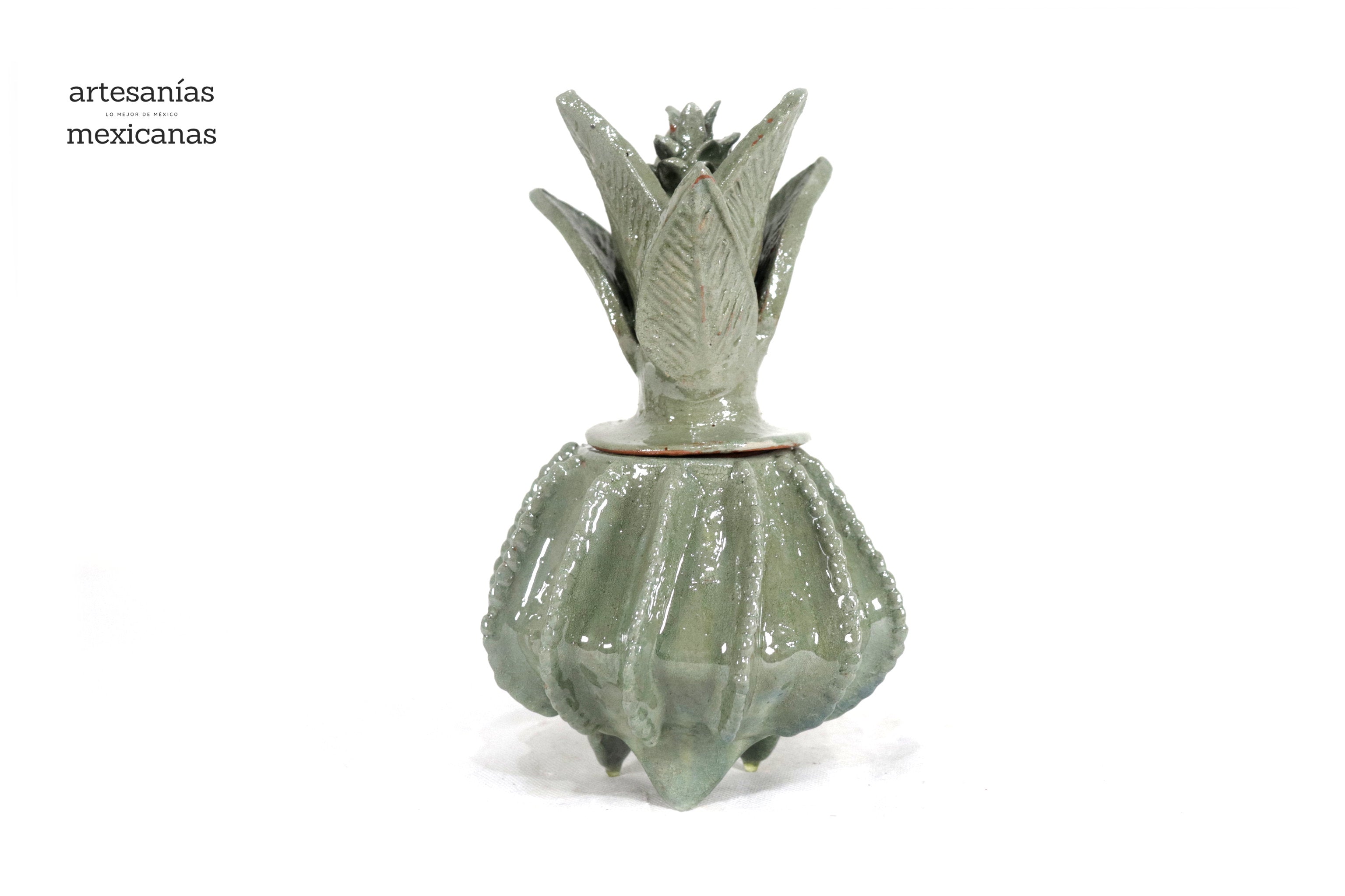 Michoacán Clay Pineapple - Small Olive Green barrel cactus - 7.7 in. - Made to Order Juan Gtz