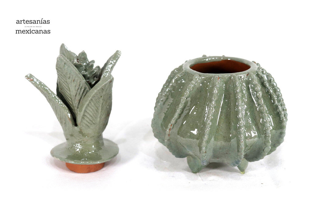 Michoacán Clay Pineapple - Small Olive Green barrel cactus - 7.7 in. - Made to Order Juan Gtz