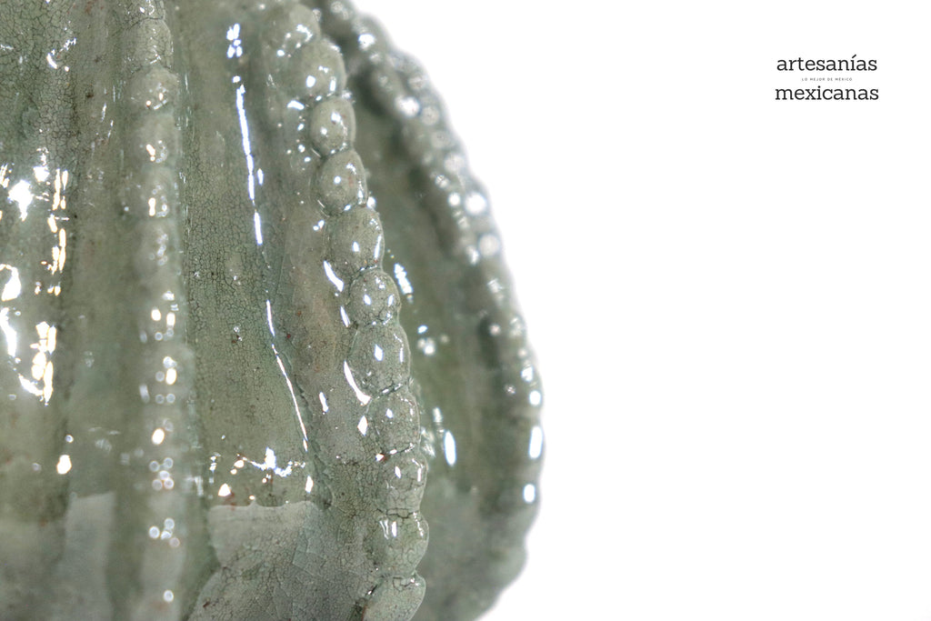 Michoacán Clay Pineapple - Small Olive Green barrel cactus - 7.7 in. - Made to Order Juan Gtz