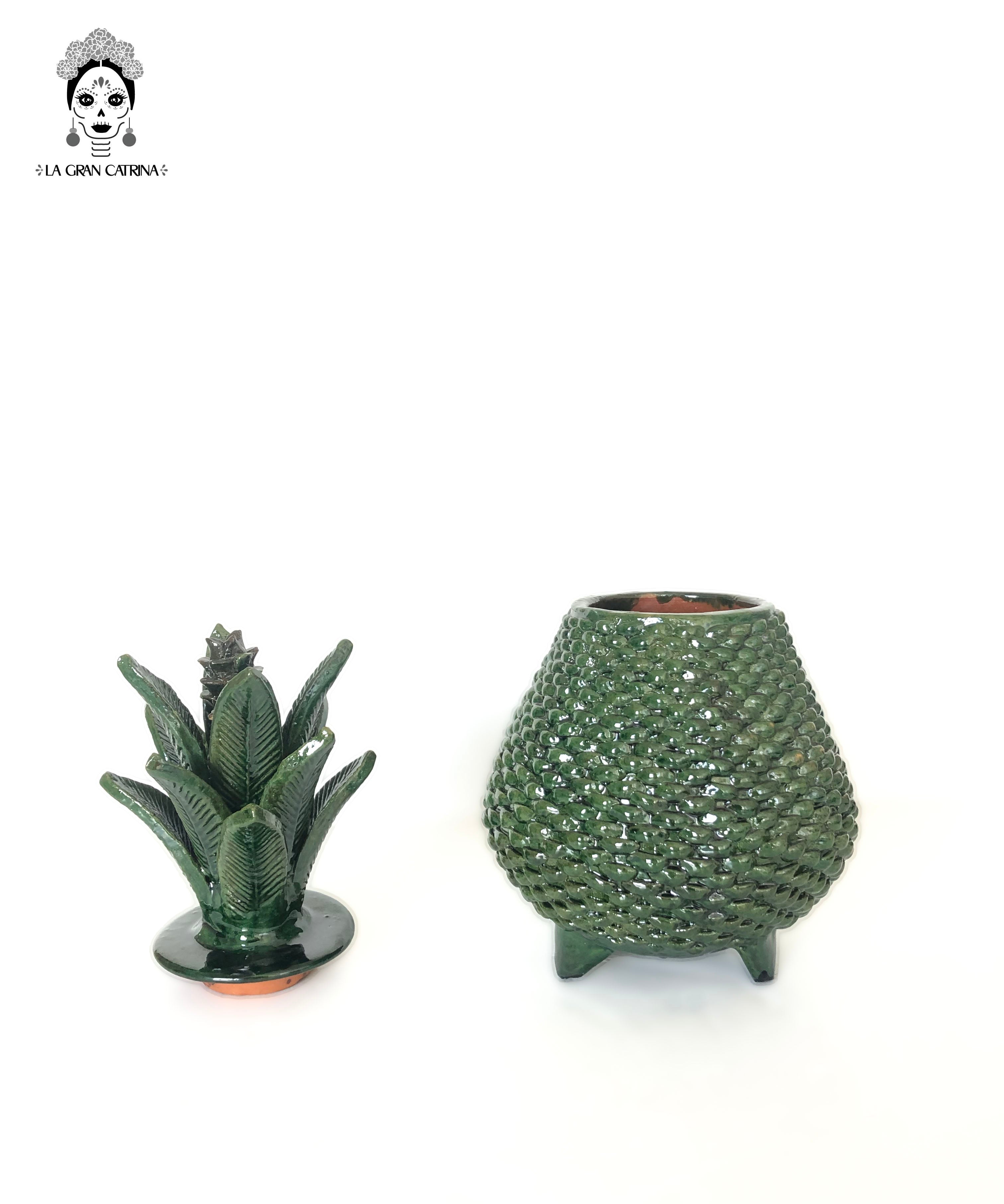 Michoacán Clay Pineapple - Green of brick pattern - 14 in. - Made to Order Juan Gtz