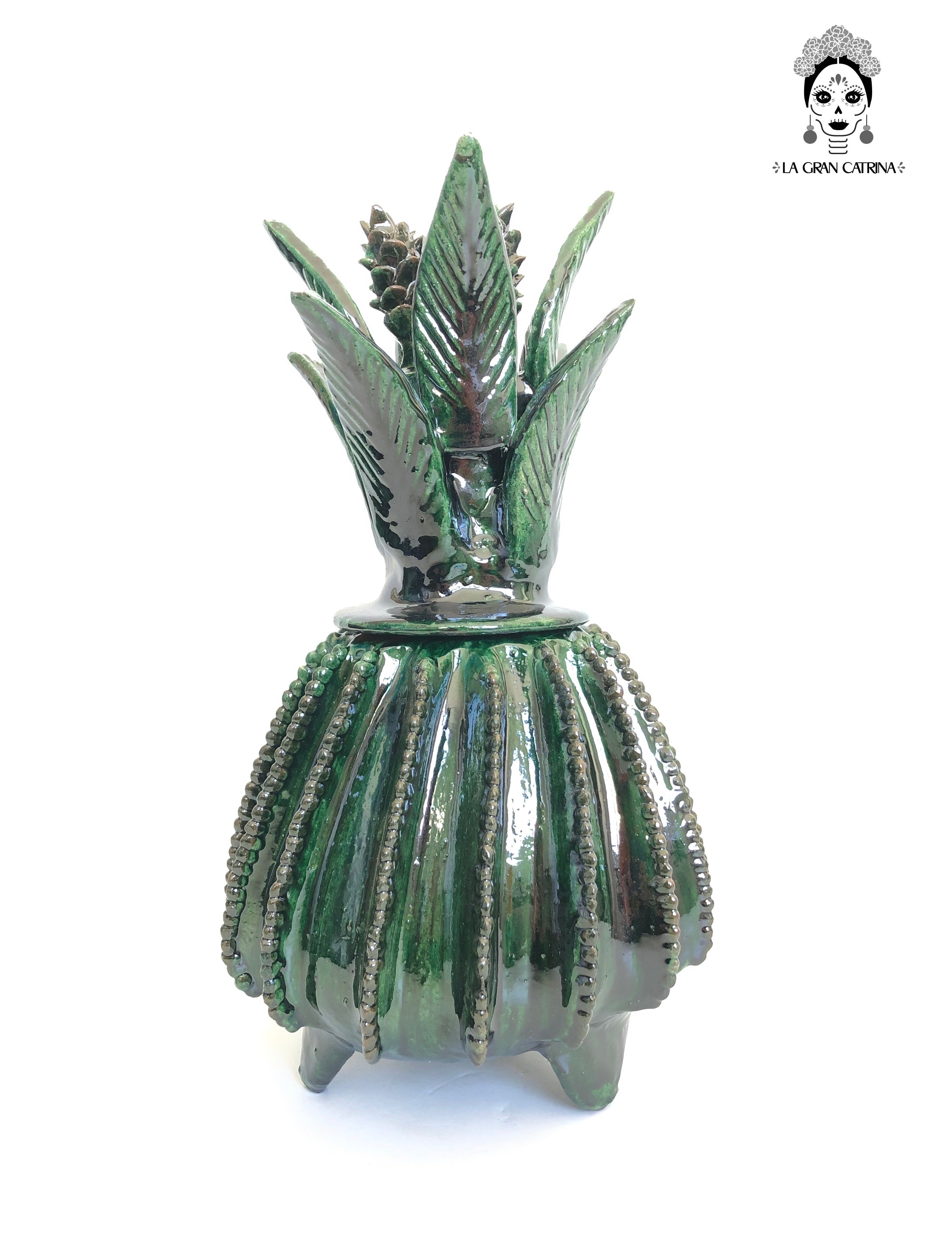 Michoacán Clay Pineapple - Green Barrel Cactus - 13 in. - Made to Order Juan Gtz